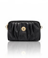 Pleated PU Leather Crossbody Bag - Black