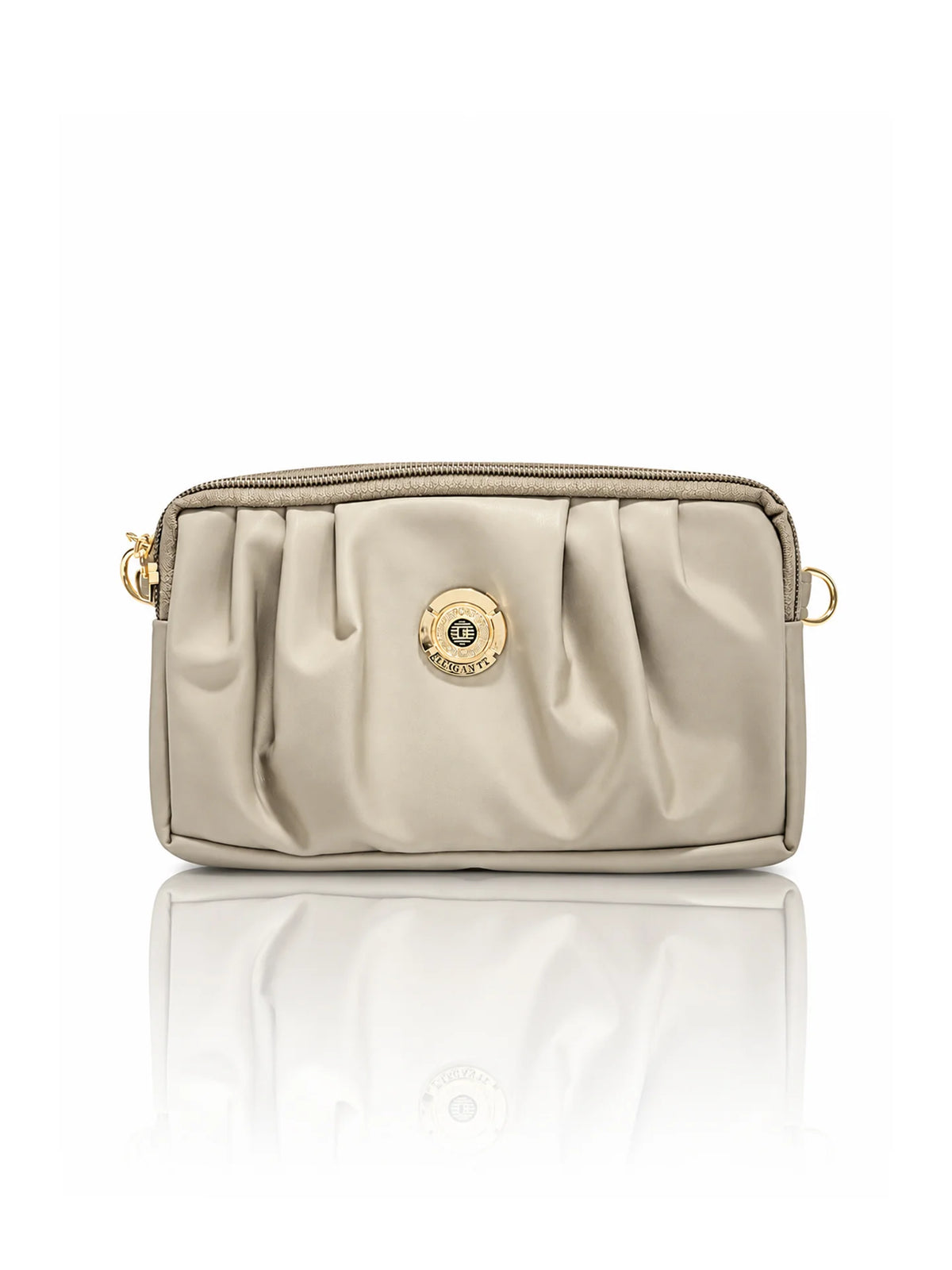 Pleated PU Leather Crossbody Bag - Taupe