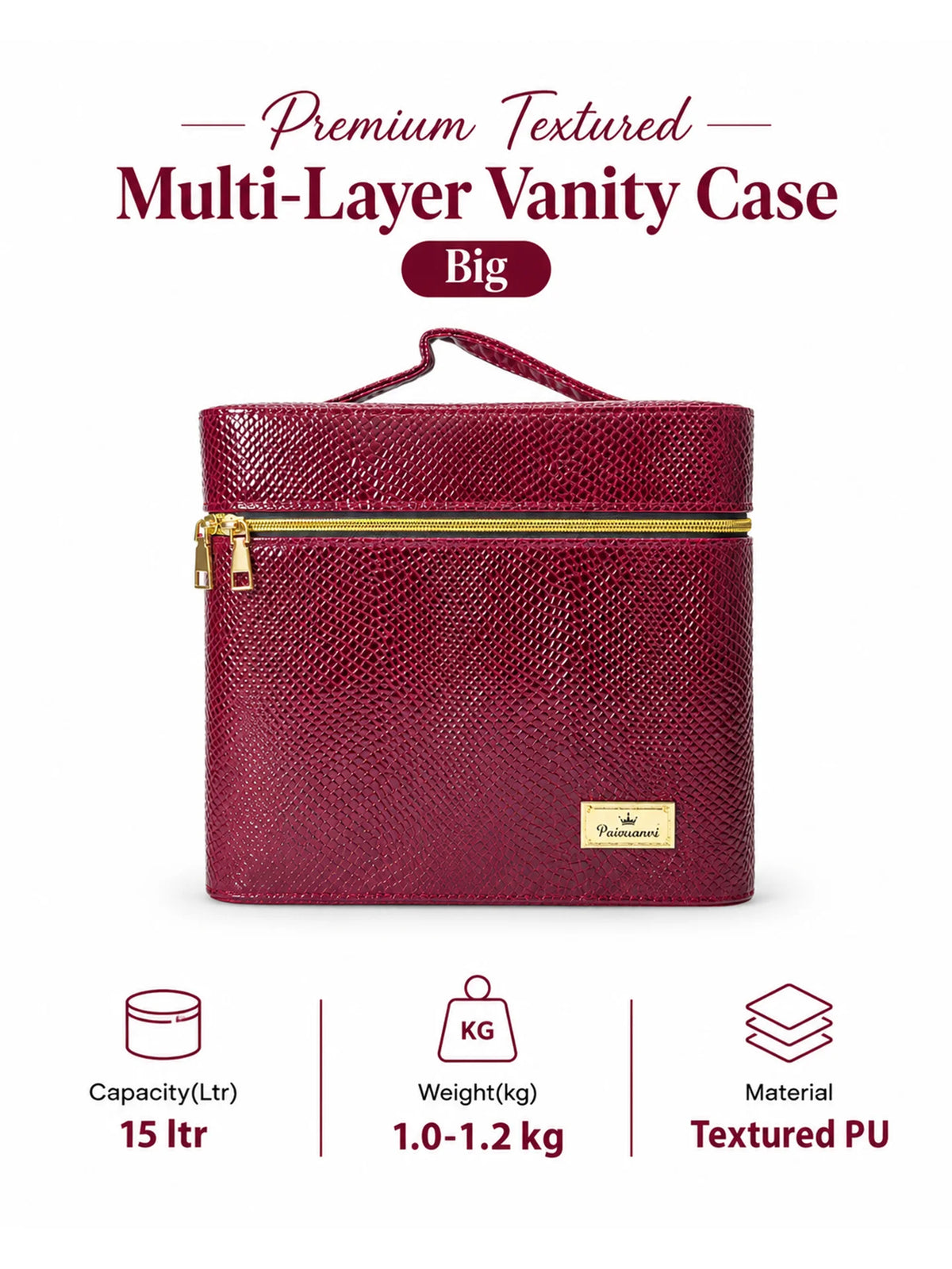 Karry House Premium Textured Multi-Layer Vanity Case – Maroon