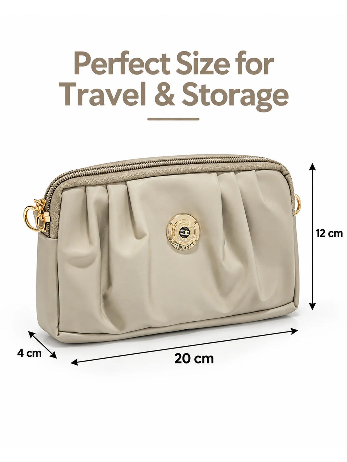 Pleated PU Leather Crossbody Bag - Taupe