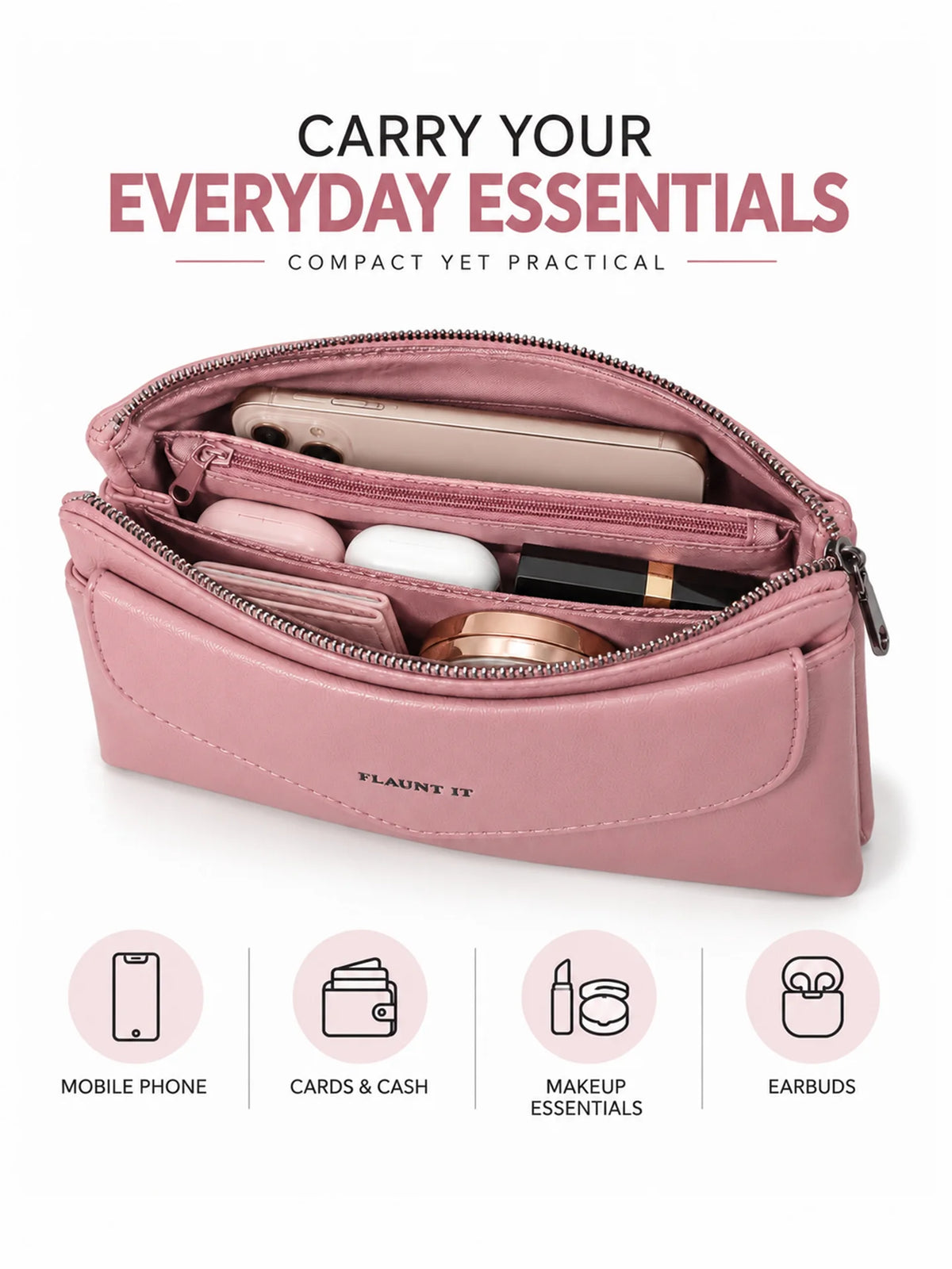 Women’s Daily Use Crossbody Handbag - Dusty Pink Purse