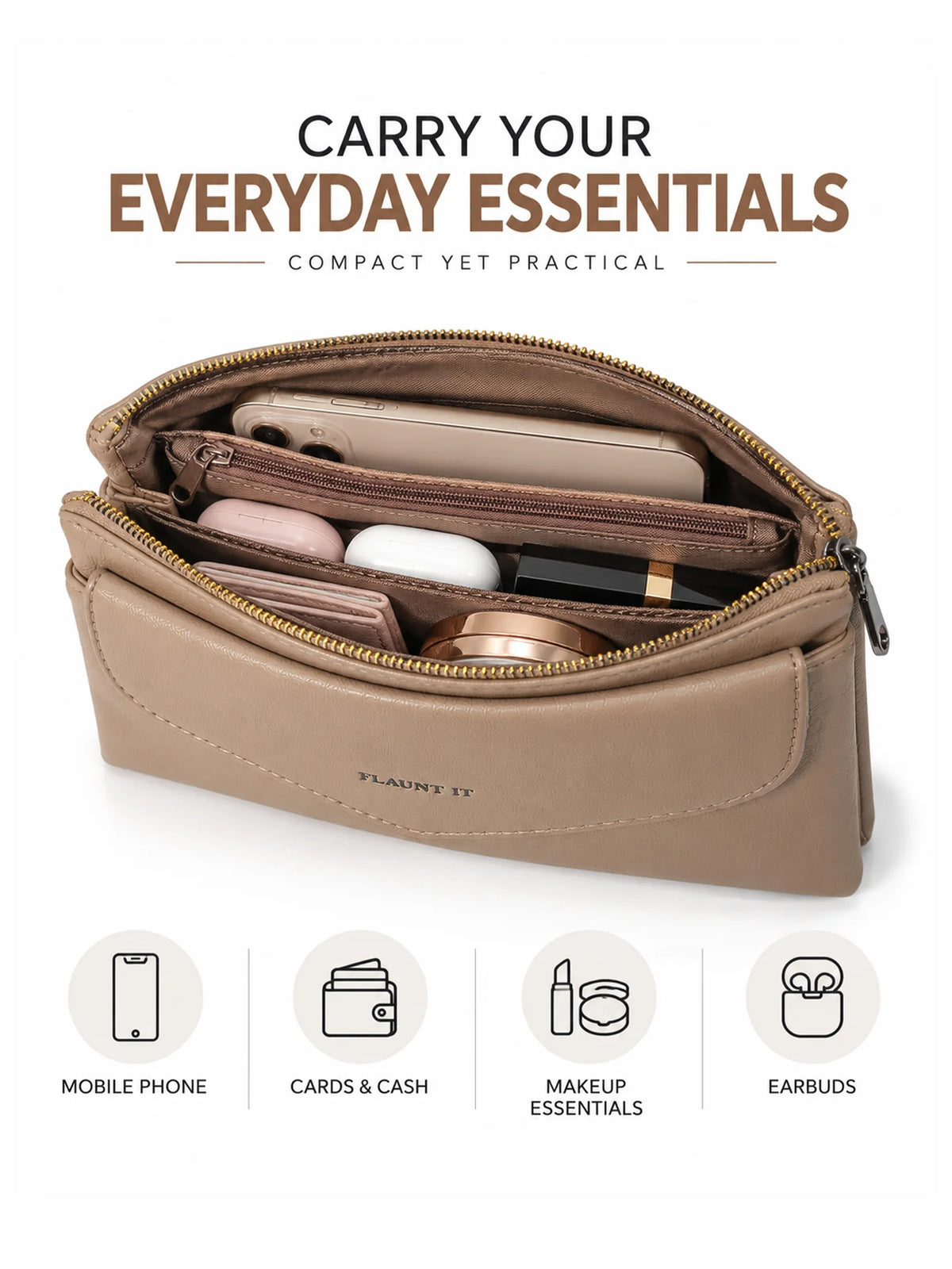 Women’s Daily Use Crossbody Handbag - Brown Purse
