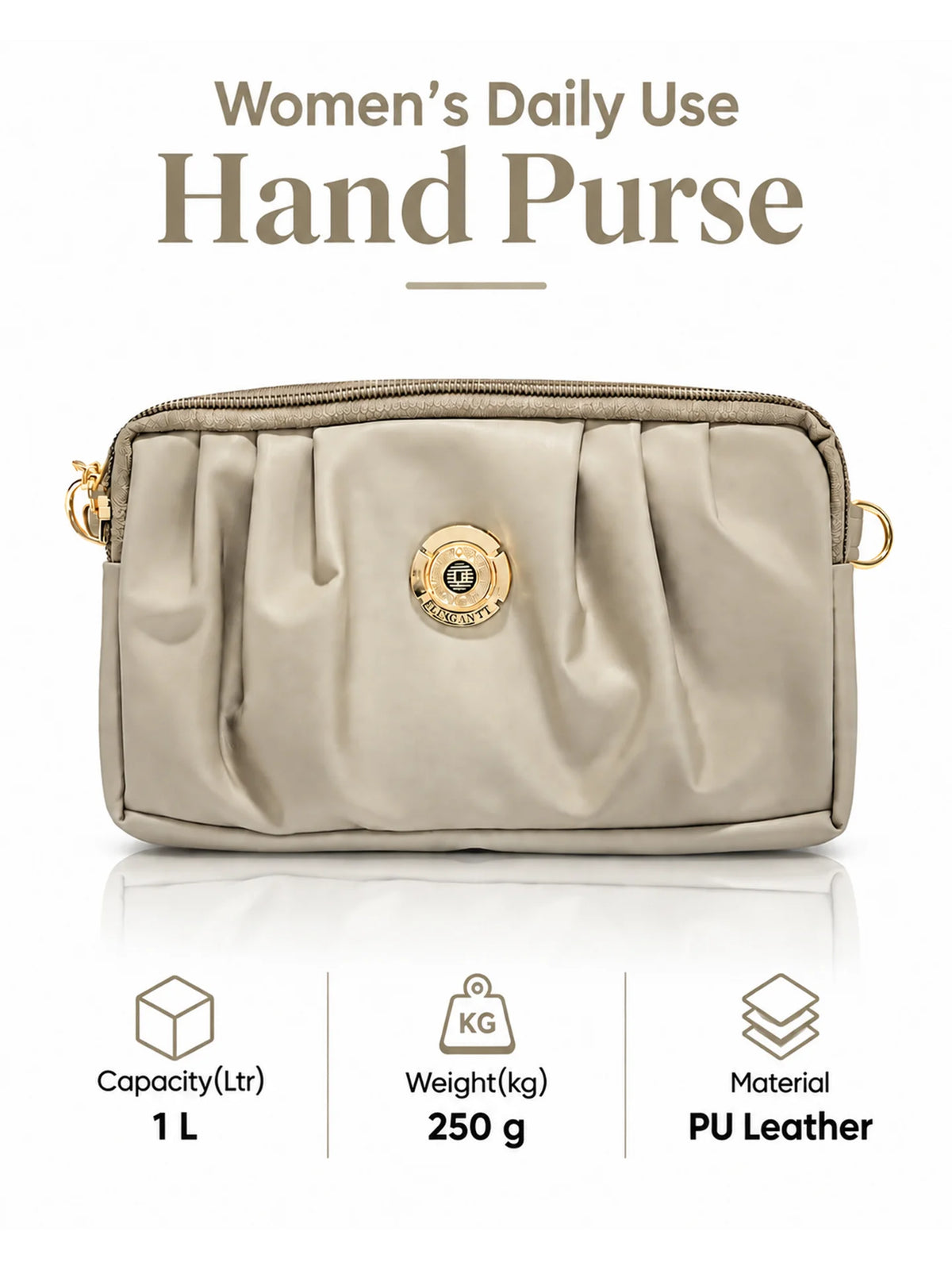 Pleated PU Leather Crossbody Bag - Taupe