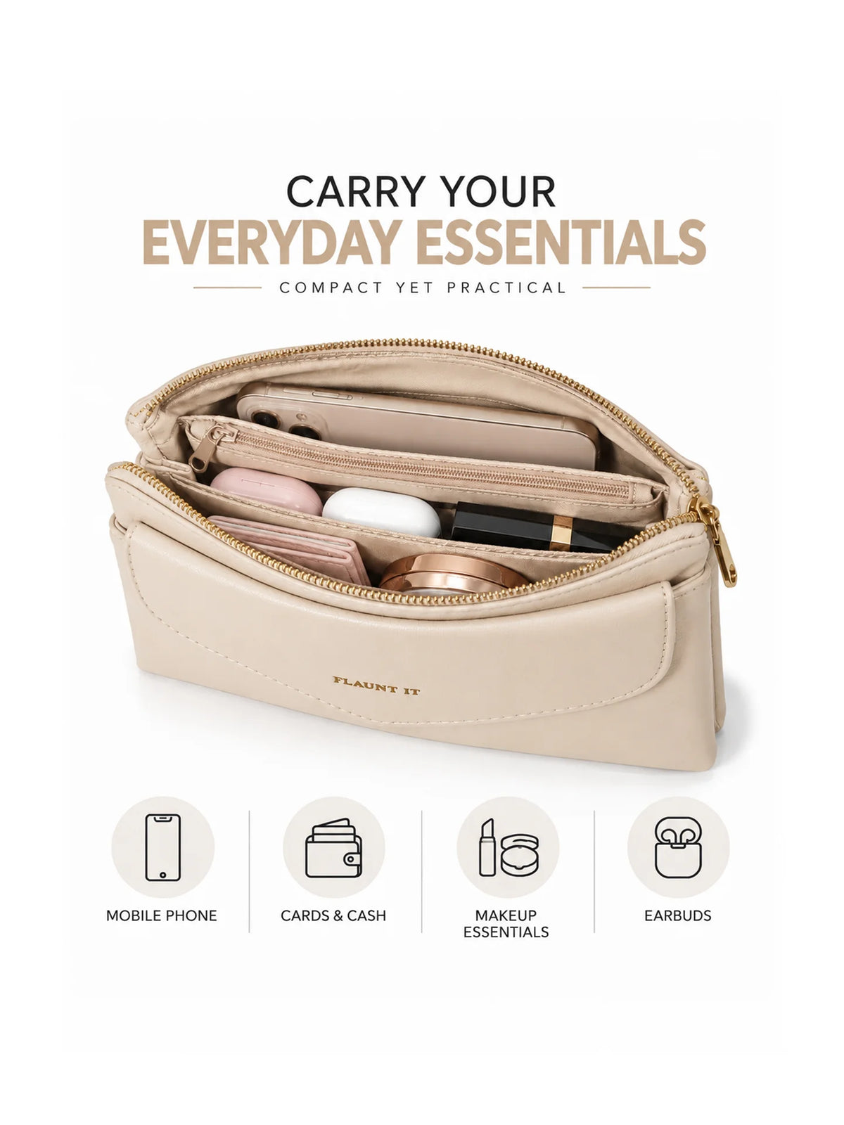 Women’s Daily Use Crossbody Handbag - Beige Purse
