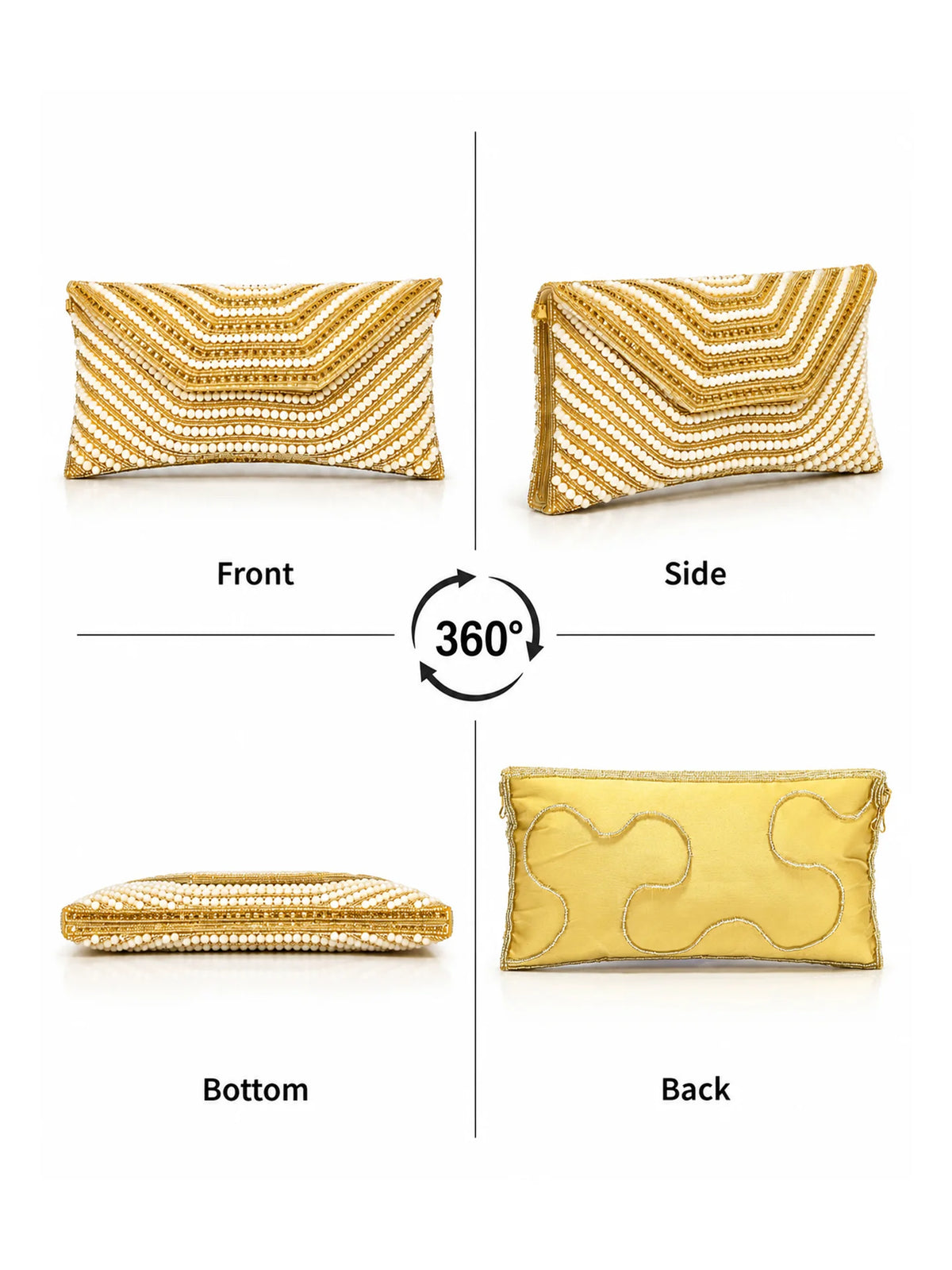 Beaded Pearl Clutch Bag – Gold Chevron