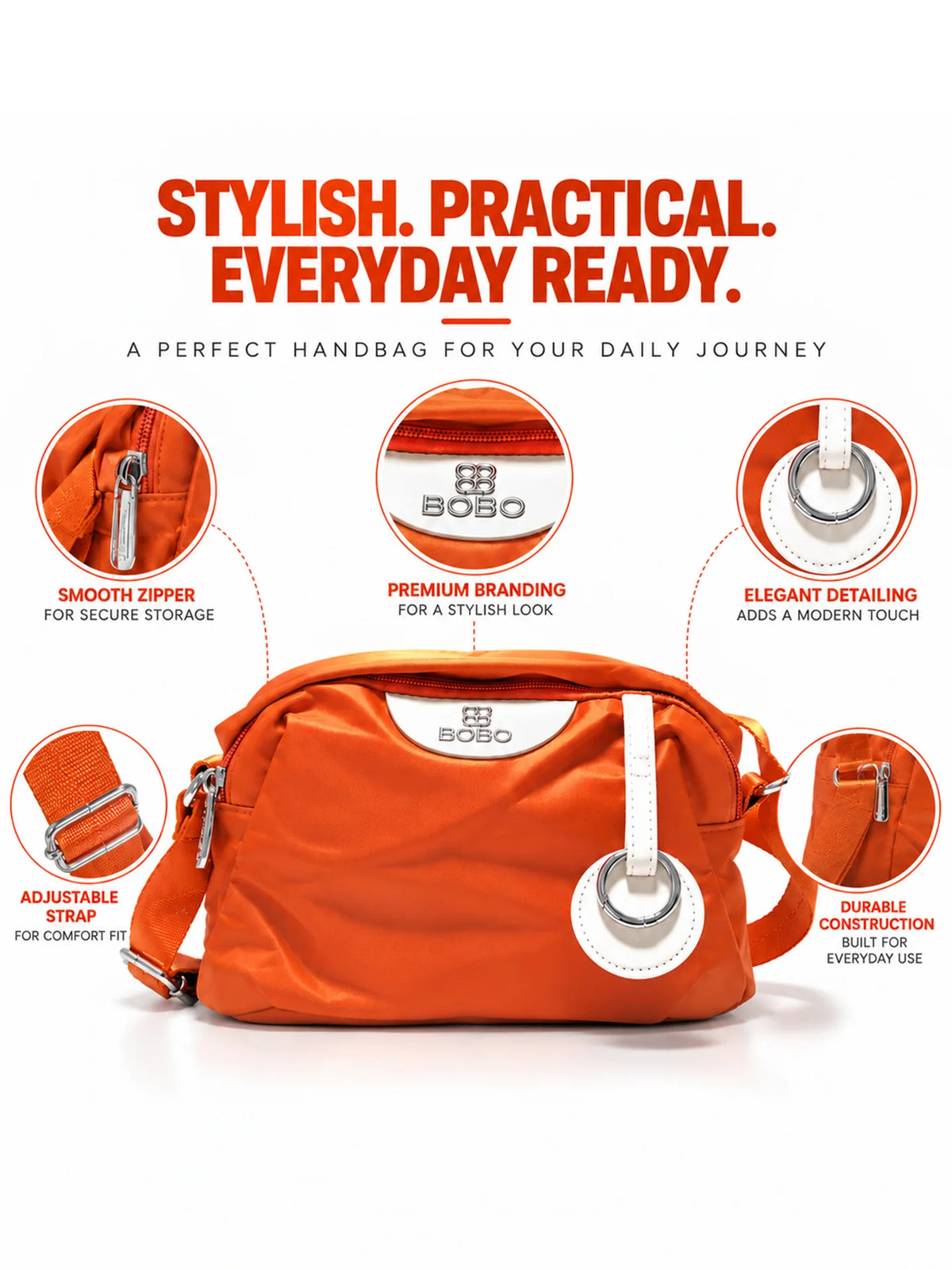 BOBO Orange Nylon Sling Bag - Daily Handbag