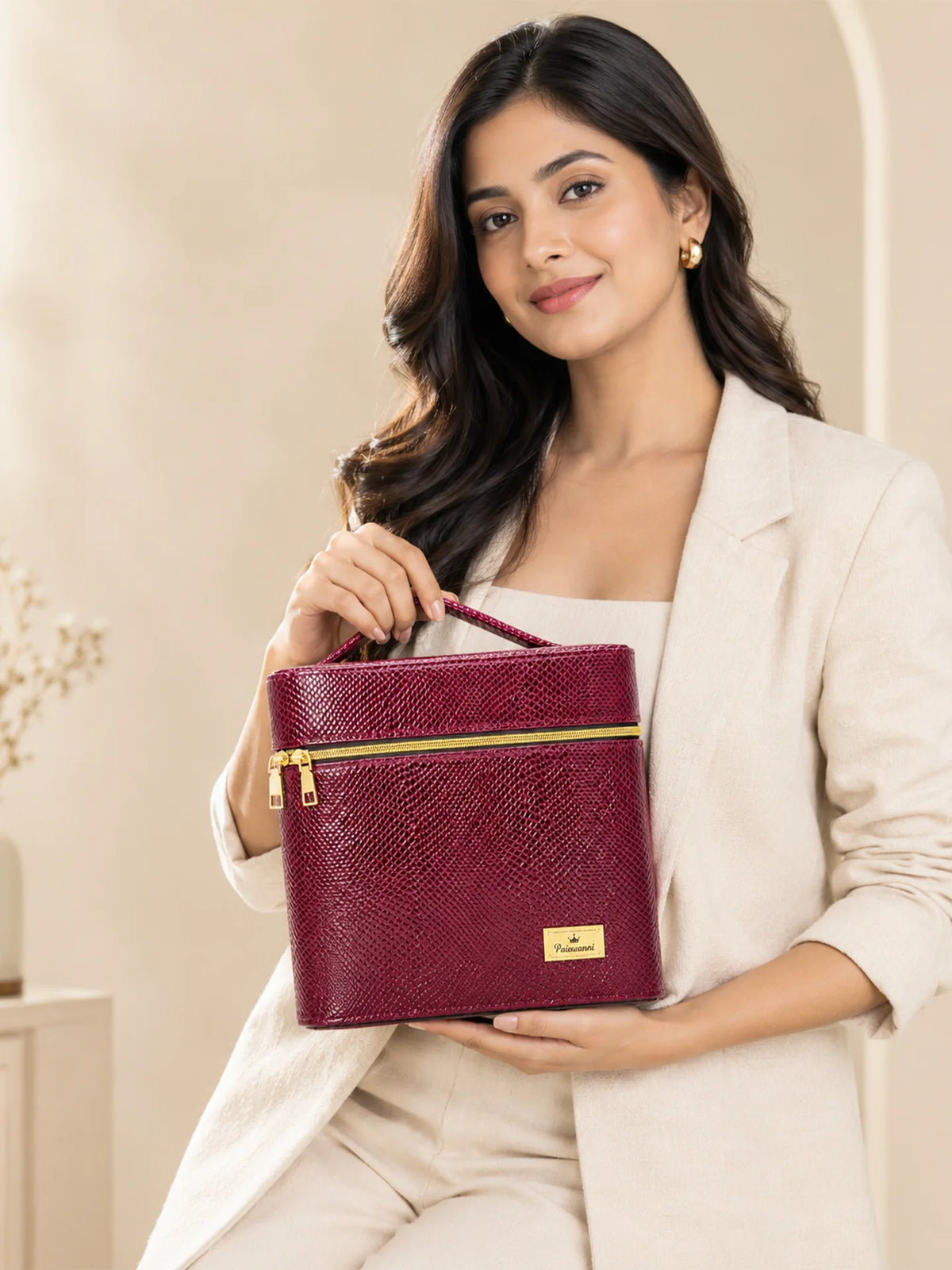 Karry House Premium Textured Multi-Layer Vanity Case – Maroon