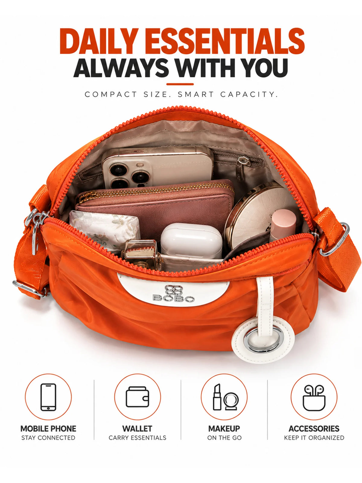 BOBO Orange Nylon Sling Bag - Daily Handbag
