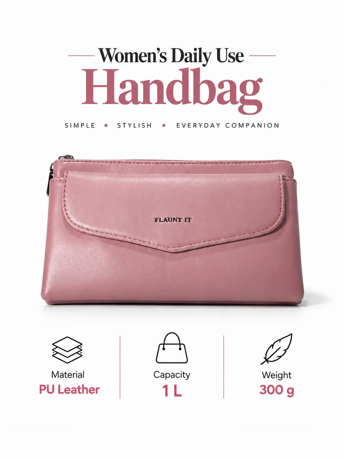 Women’s Daily Use Crossbody Handbag - Dusty Pink Purse