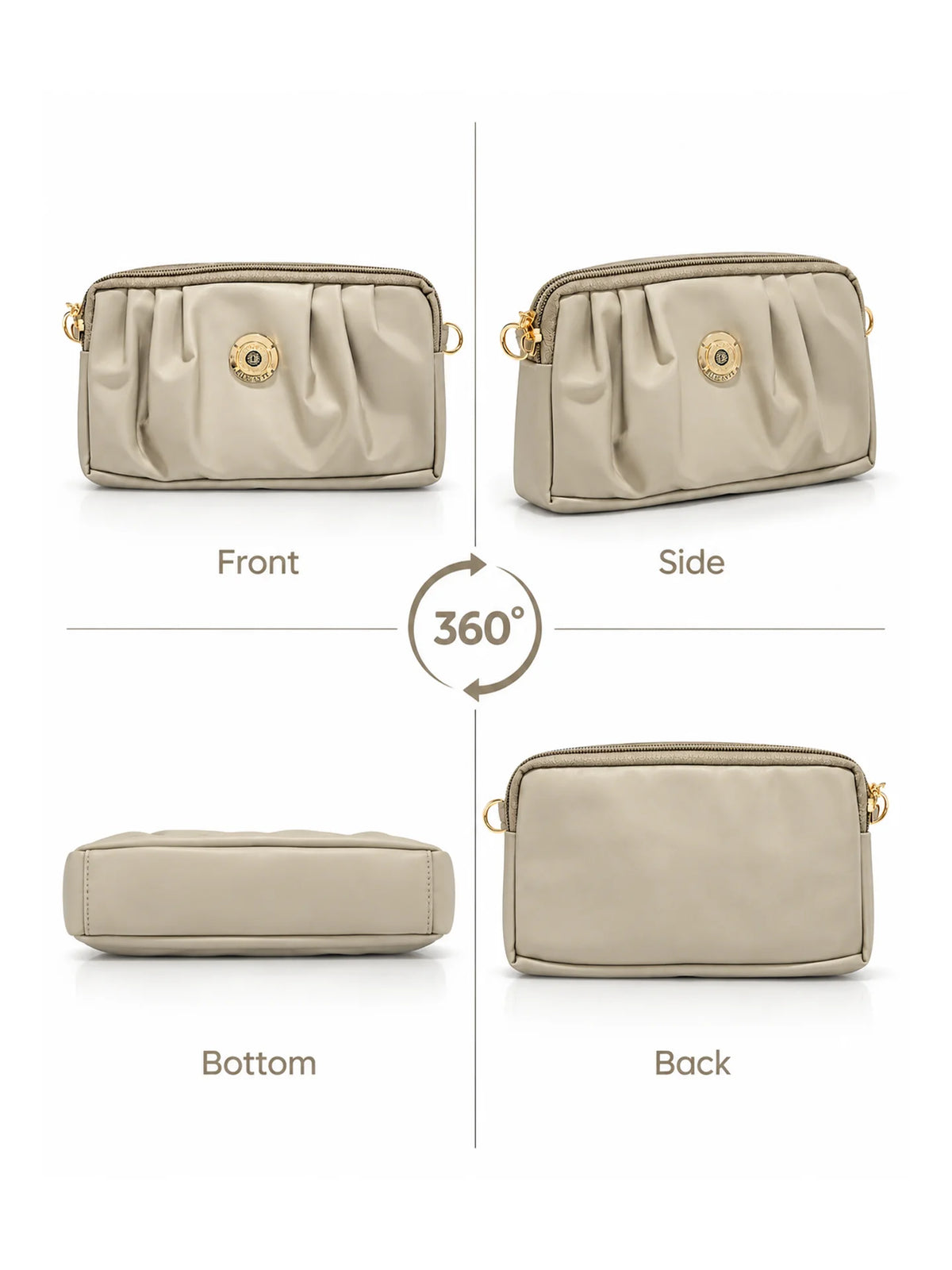 Pleated PU Leather Crossbody Bag - Taupe