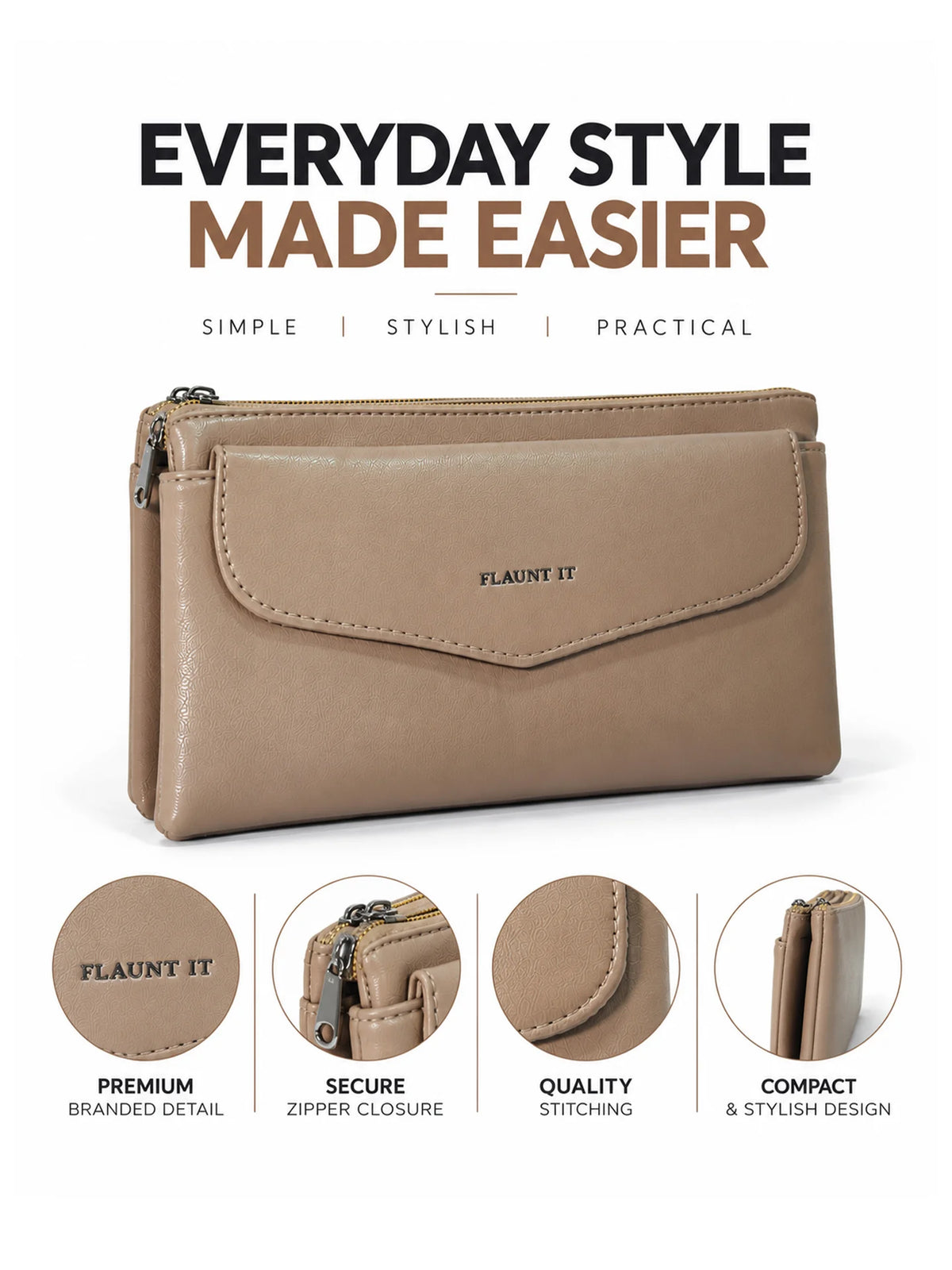 Women’s Daily Use Crossbody Handbag - Brown Purse