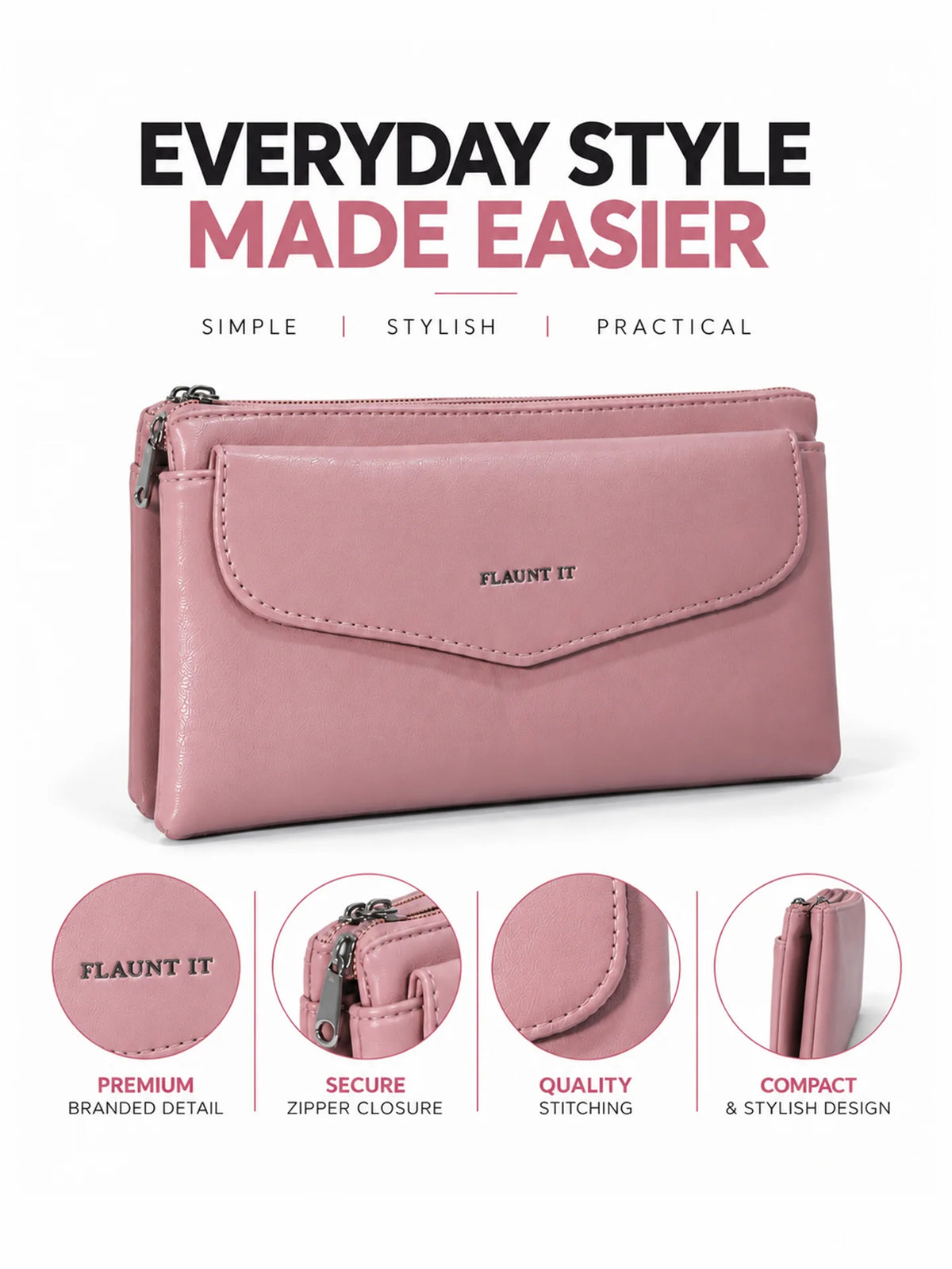 Women’s Daily Use Crossbody Handbag - Dusty Pink Purse