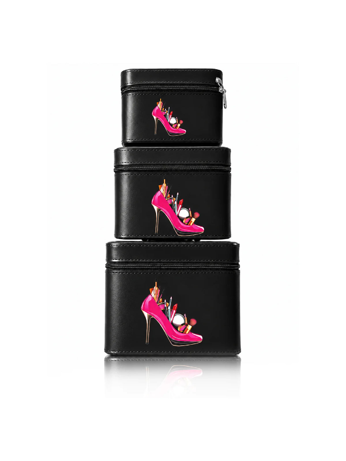 Premium 3-Piece Vanity Case Set – Black Makeup Organizer