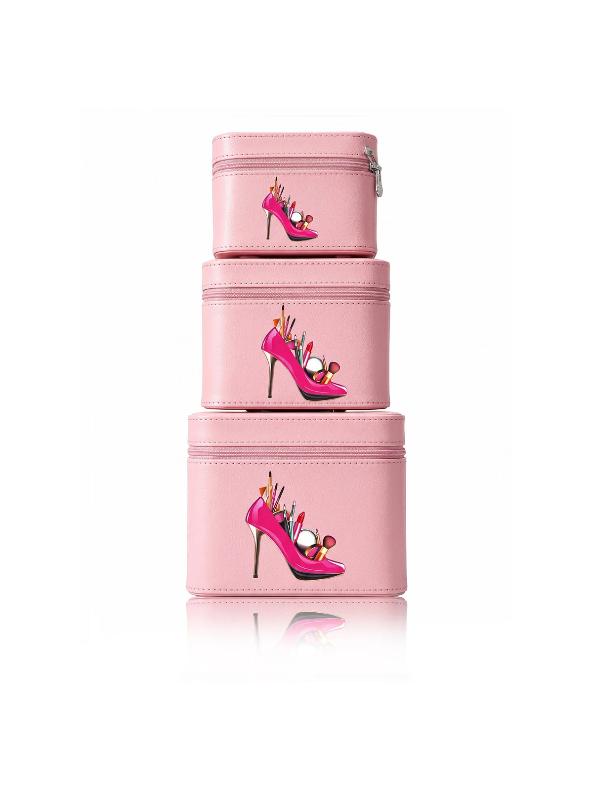 Premium 3-Piece Vanity Case Set – Pink Makeup Organizer
