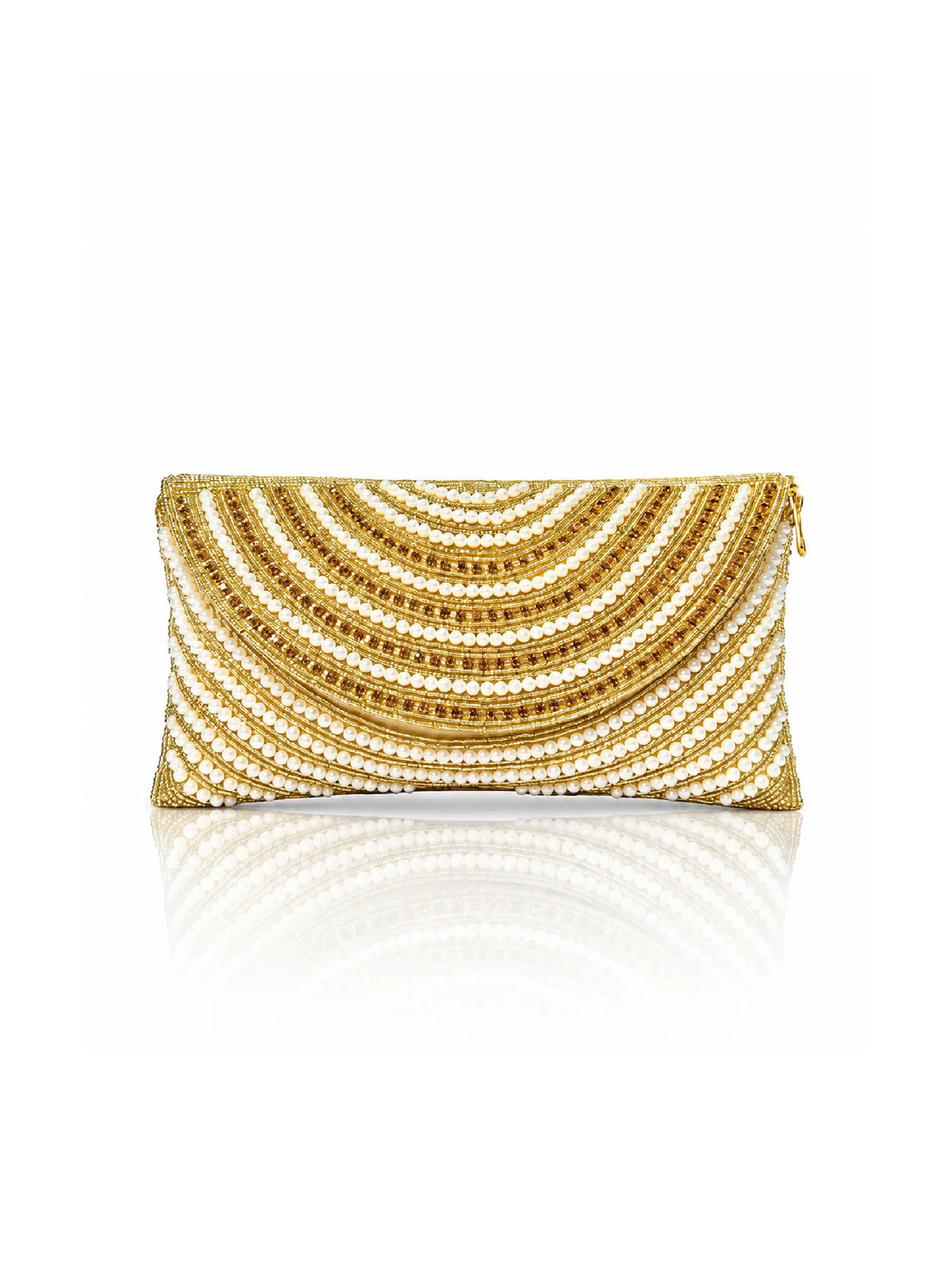 Beaded Gold & White Pearl Clutch Bag - Ethnic Handbag