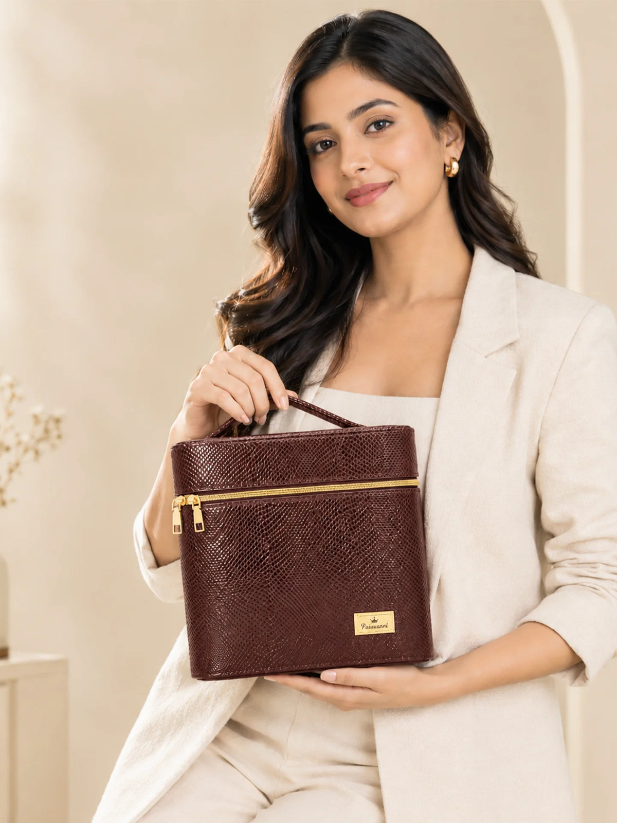 Karry House Premium Textured Multi-Layer Vanity Case – Brown