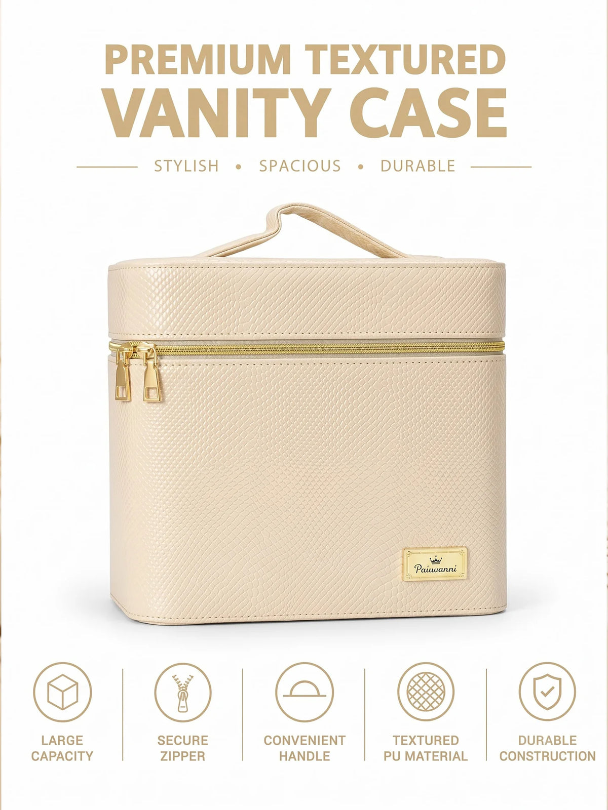 Karry House Premium Textured Multi-Layer Vanity Case – Big (Cream)