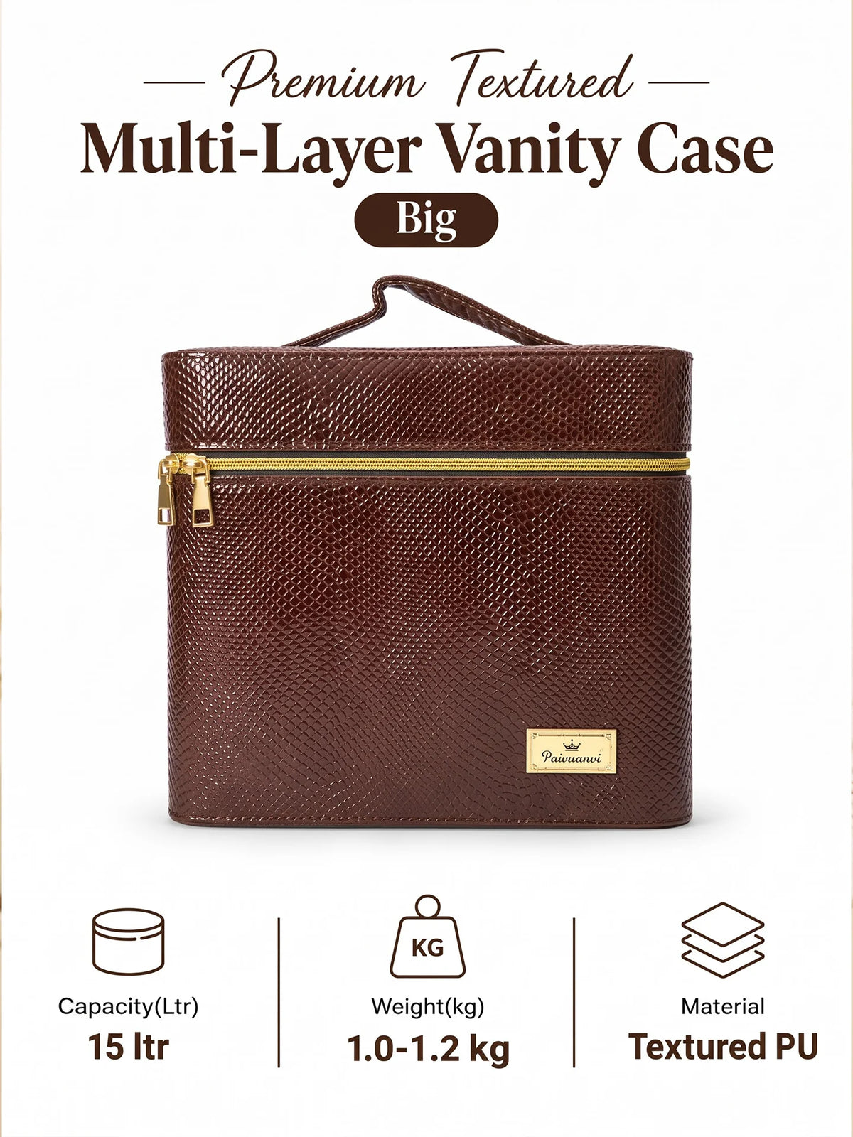 Karry House Premium Textured Multi-Layer Vanity Case – Brown
