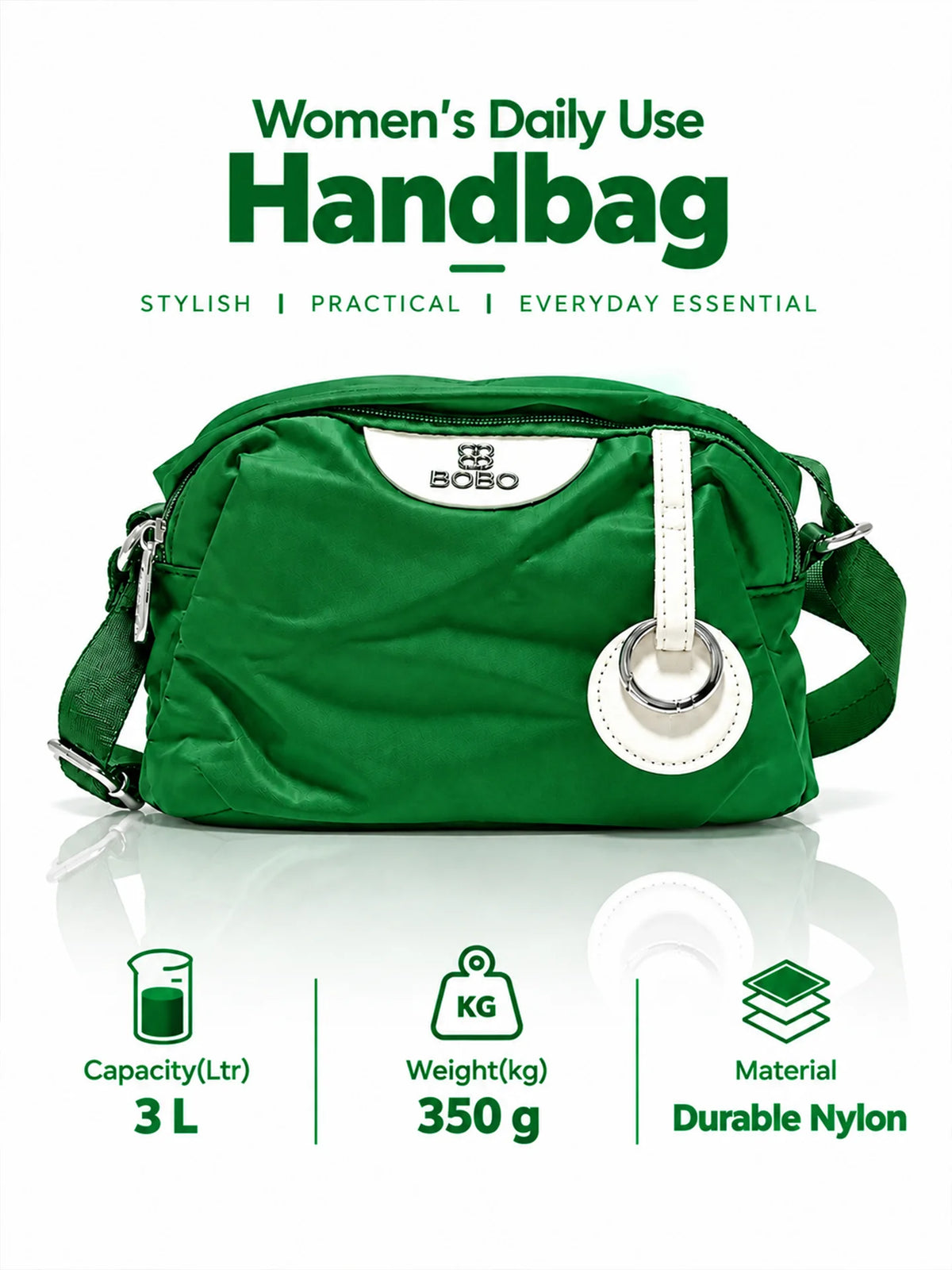 BOBO Green Nylon Sling Bag - Daily Handbag