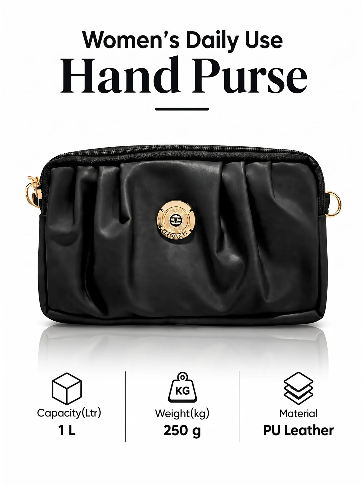Pleated PU Leather Crossbody Bag - Black
