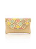 Golden Embroidered Jute Clutch Bag - Multicolour Bead