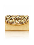 Pearl & Shell Embellished Jute Clutch – Golden Ethnic Bag