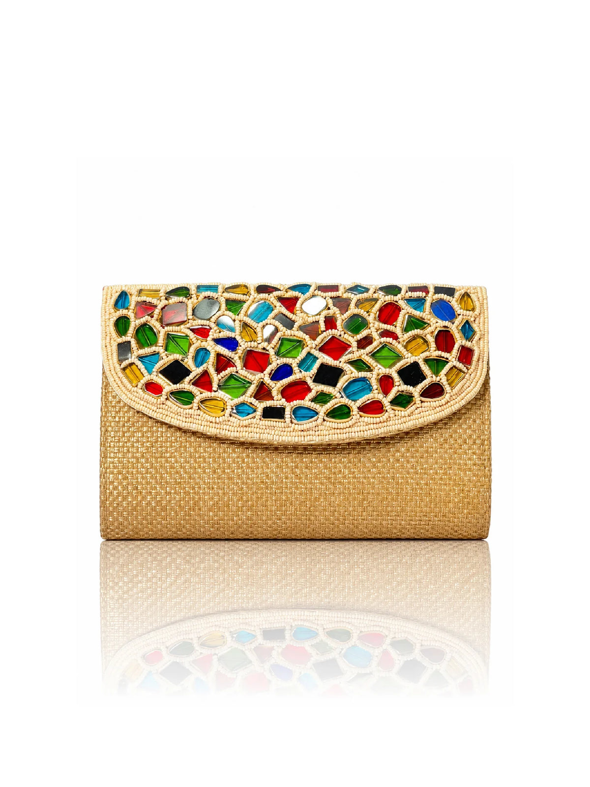 Embroidered Golden Clutch Bag with Mirror Work