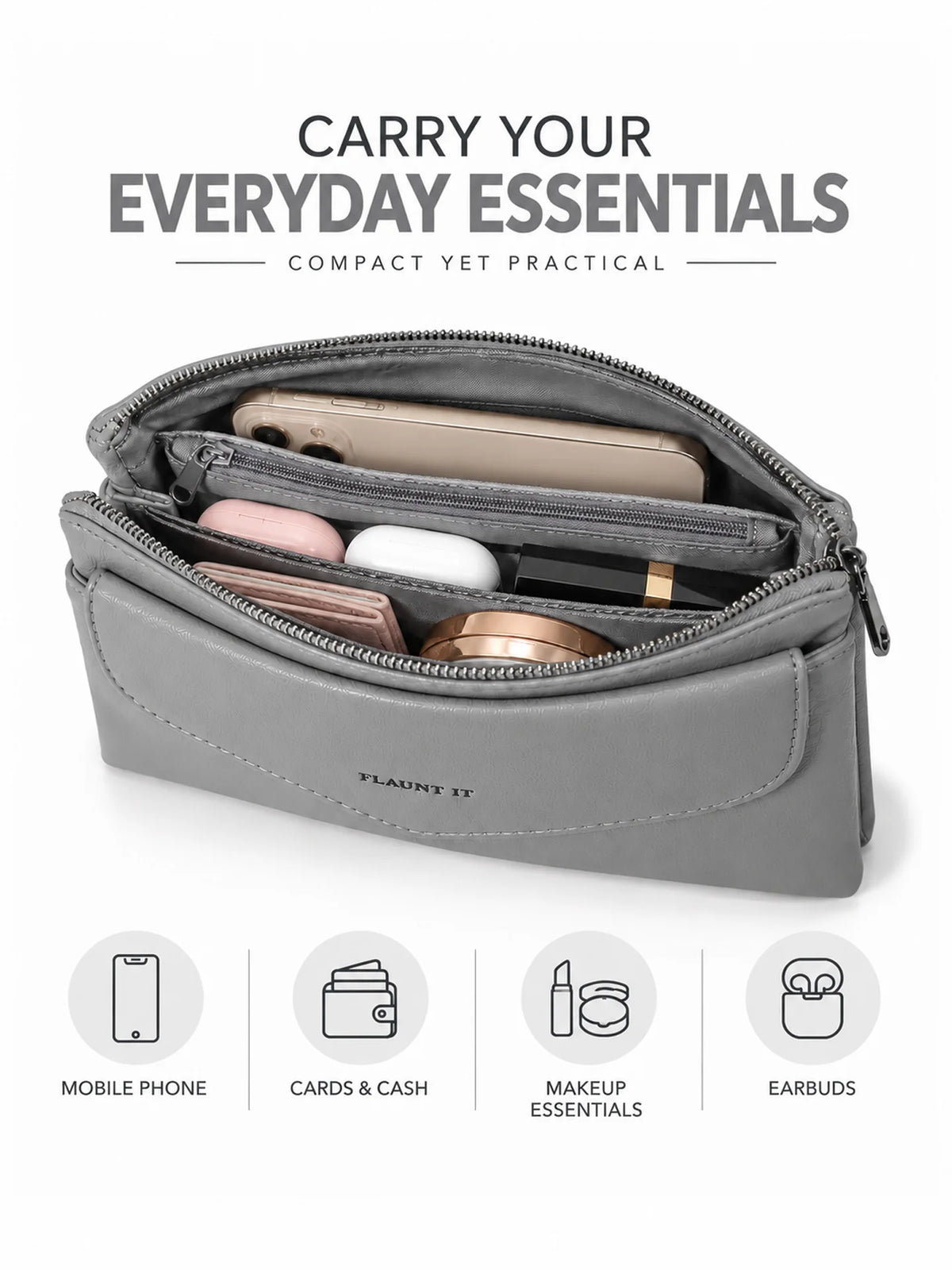 Women’s Daily Use Crossbody Handbag - Grey Purse