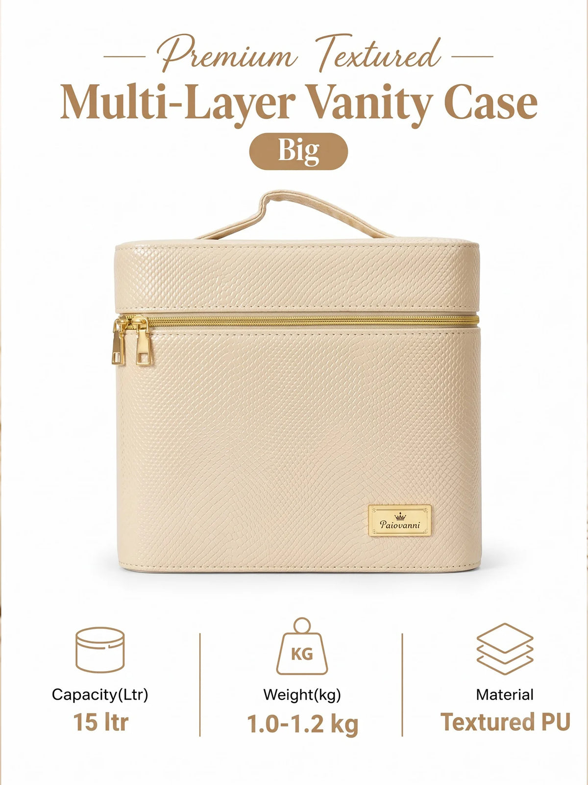 Karry House Premium Textured Multi-Layer Vanity Case – Big (Cream)