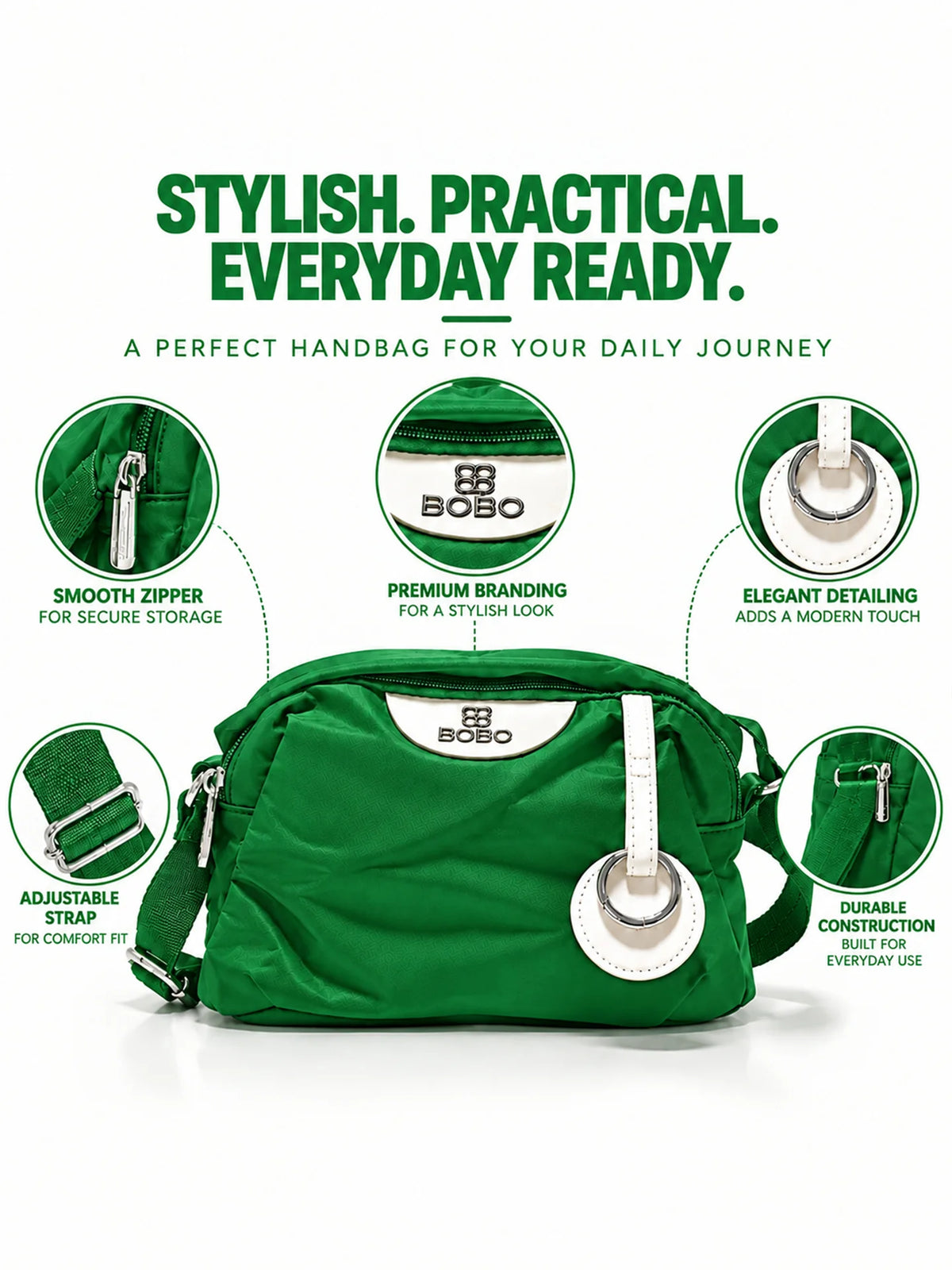 BOBO Green Nylon Sling Bag - Daily Handbag