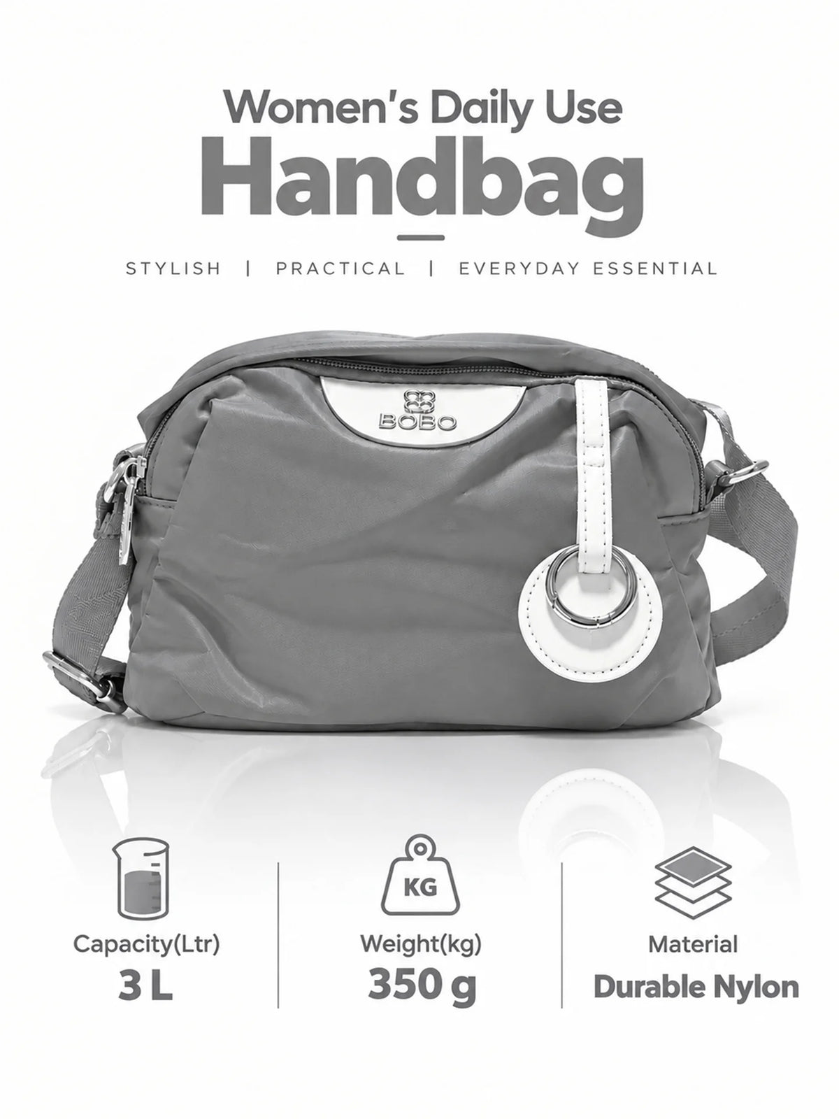 BOBO Grey Nylon Sling Bag - Daily Handbag