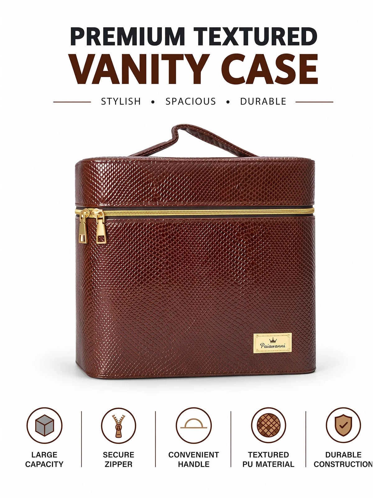 Karry House Premium Textured Multi-Layer Vanity Case – Brown