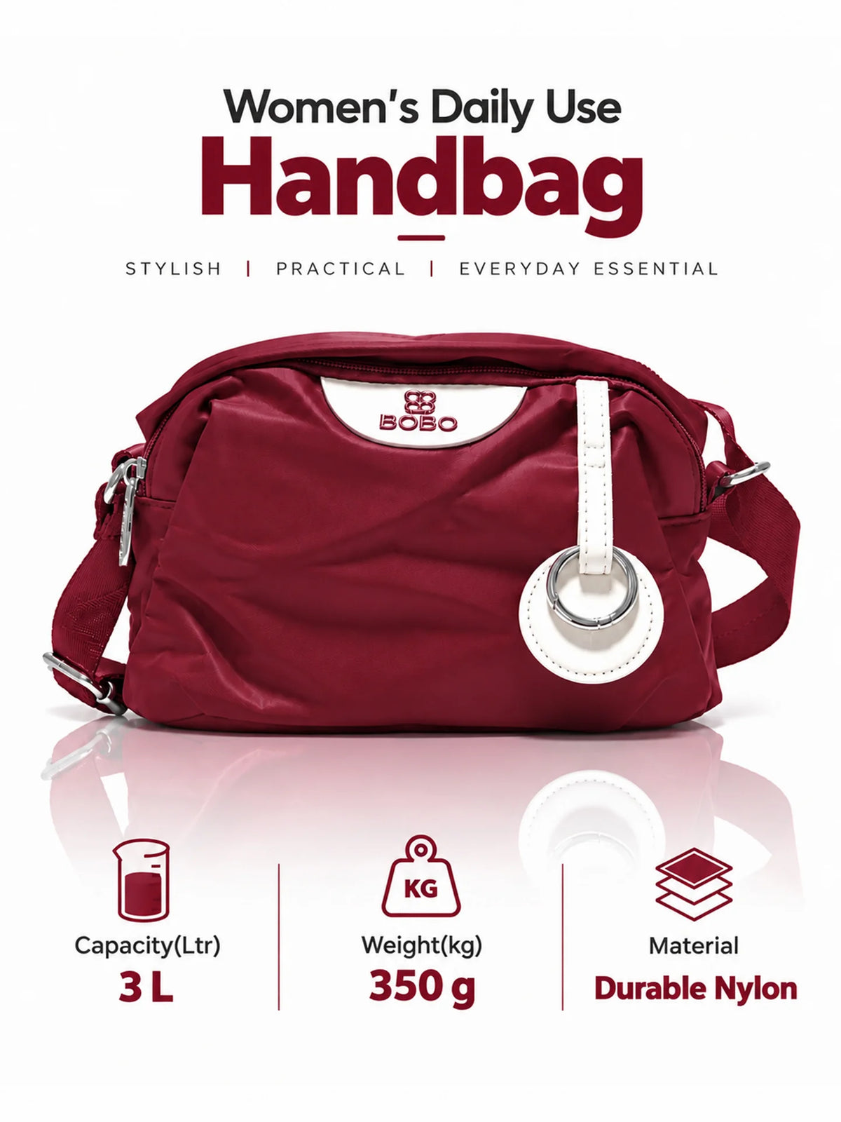 BOBO Maroon Nylon Sling Bag - Daily Handbag