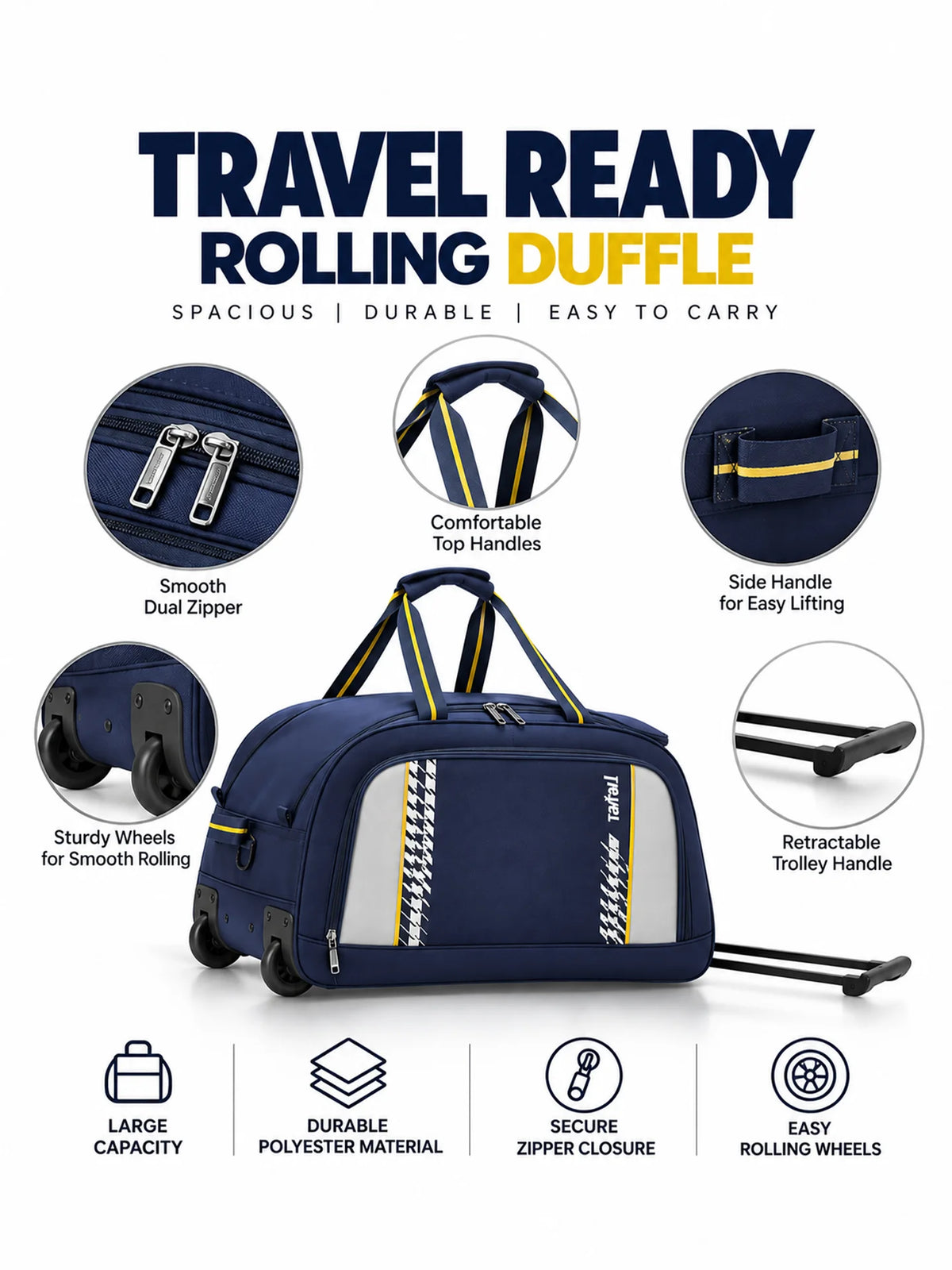 Safari Beamer Rolling Duffle Travel Bag - Blue