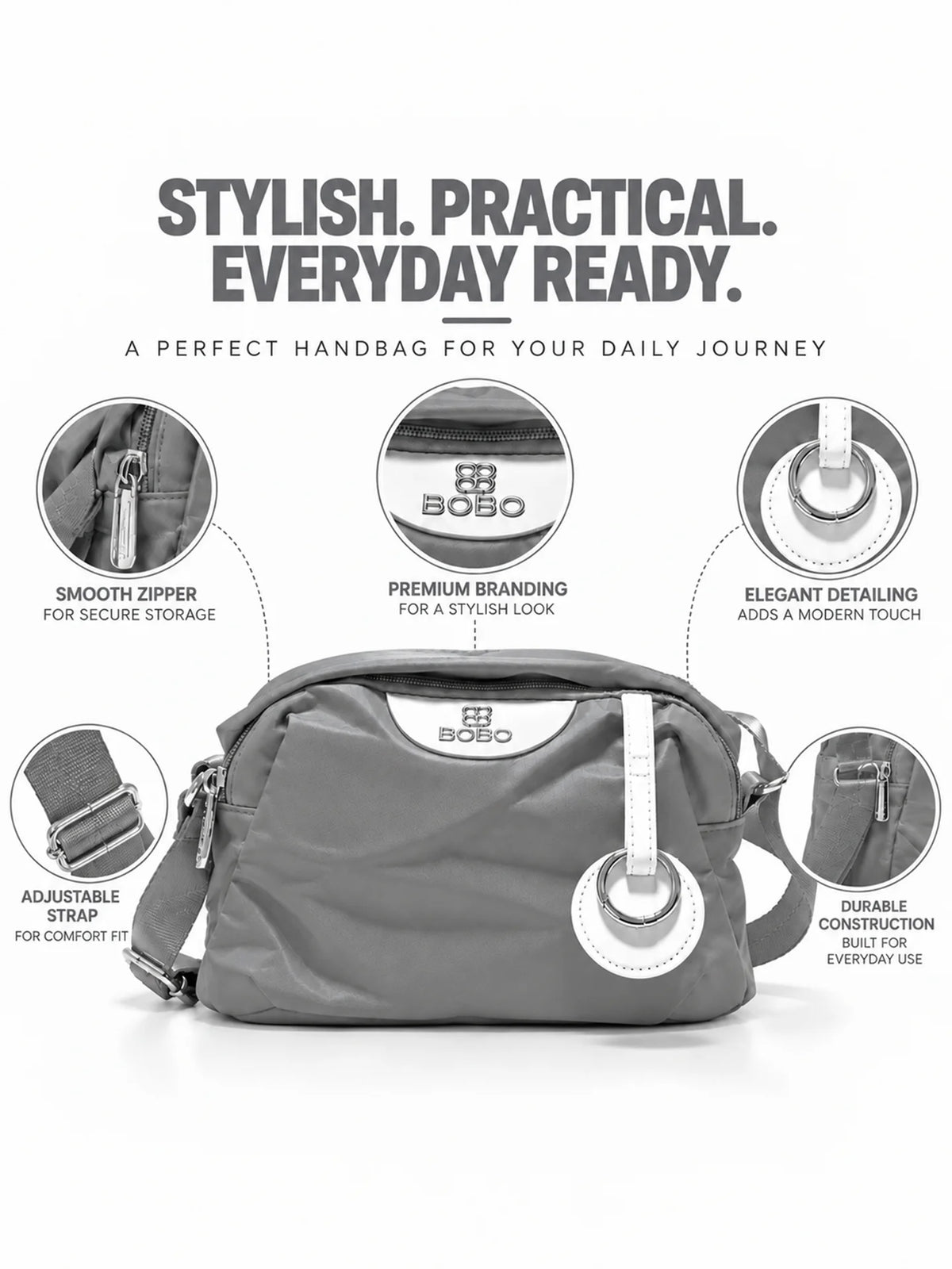 BOBO Grey Nylon Sling Bag - Daily Handbag