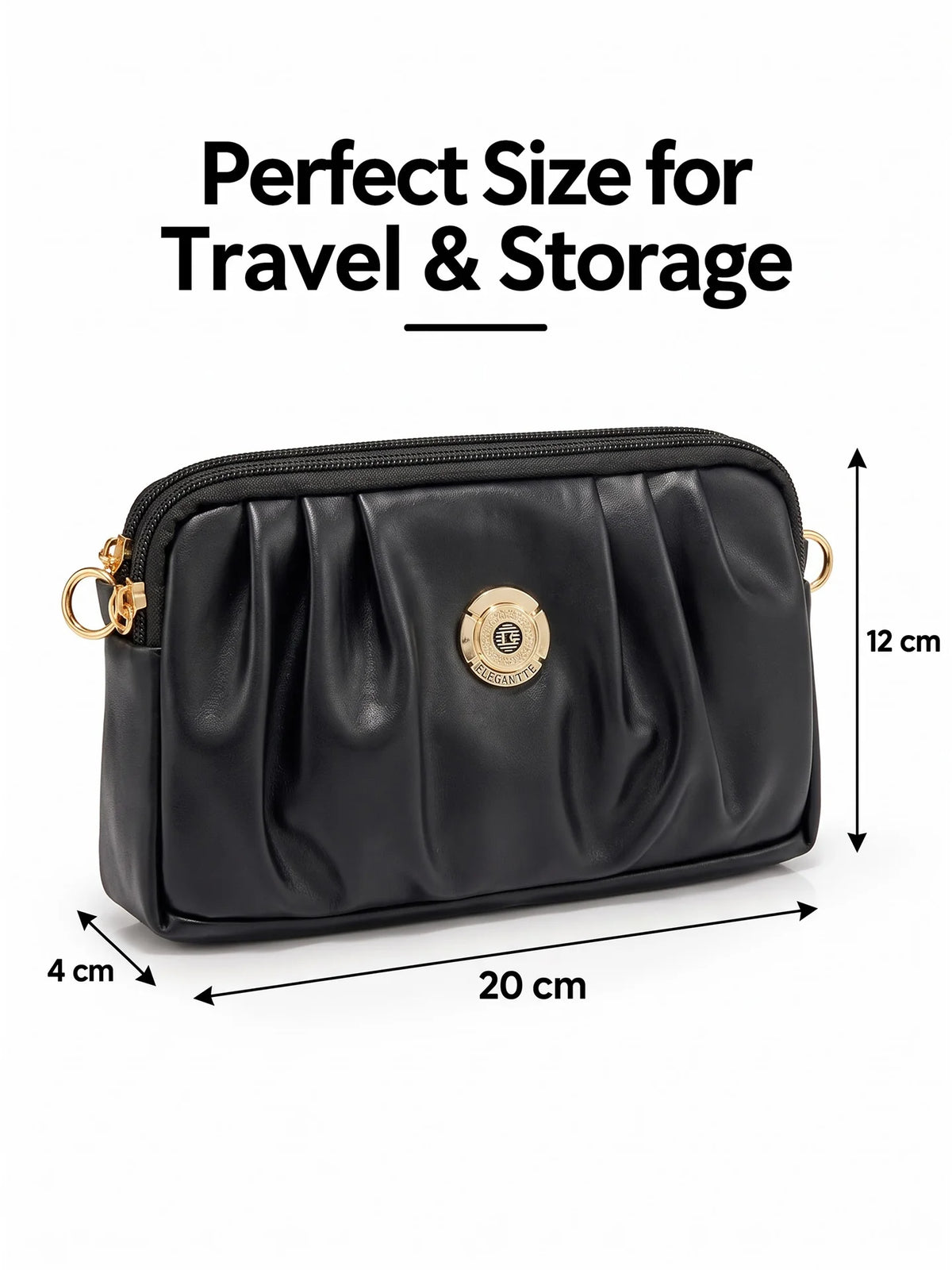 Pleated PU Leather Crossbody Bag - Black