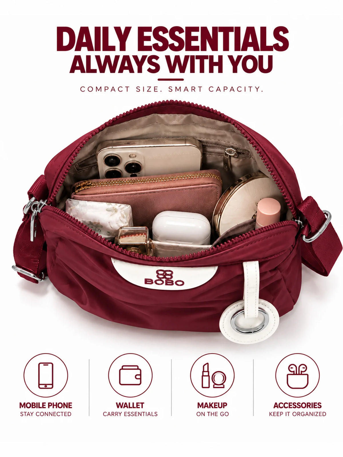 BOBO Maroon Nylon Sling Bag - Daily Handbag