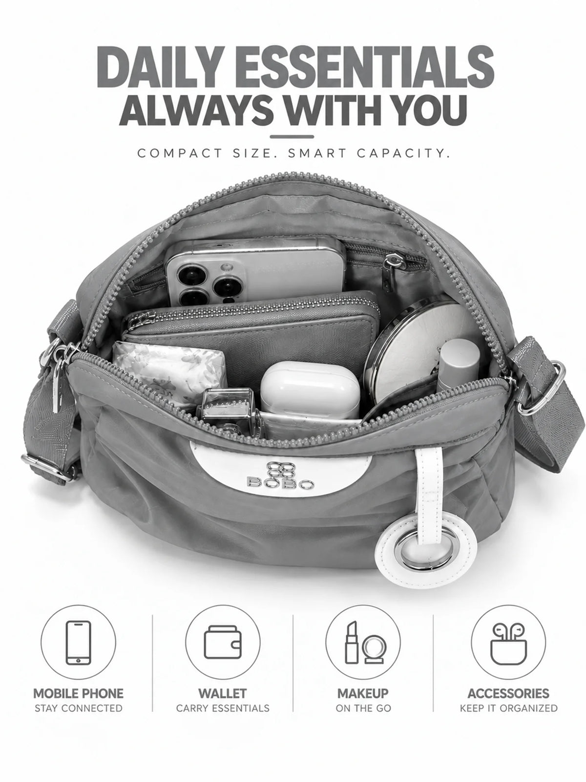 BOBO Grey Nylon Sling Bag - Daily Handbag