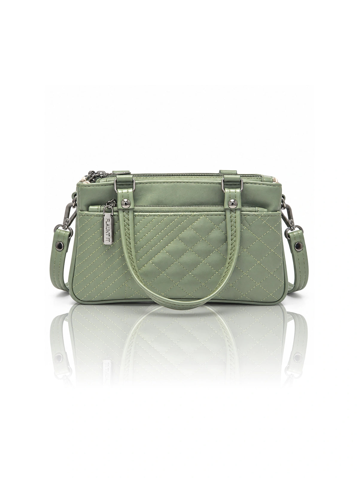 Quilted Sling Bag with Adjustable Strap - Green Shade