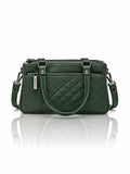 Quilted Sling Bag with Adjustable Strap - Dark Green Shade