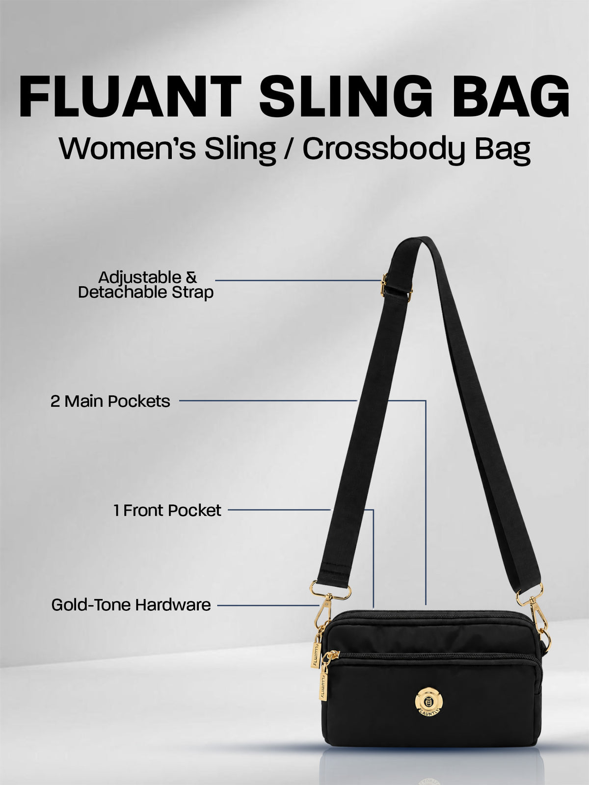 Stylish Fluänt Women’s Sling Bag – Black Crossbody Bag