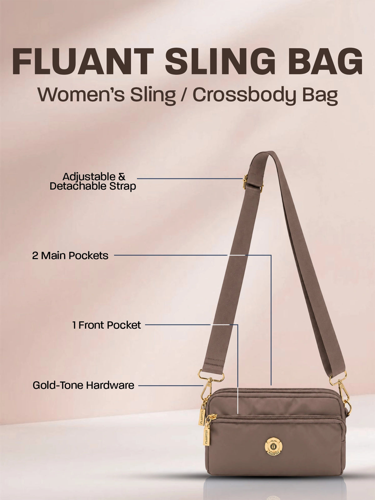 Stylish Fluänt Women’s Sling Bag – Brown Crossbody Bag