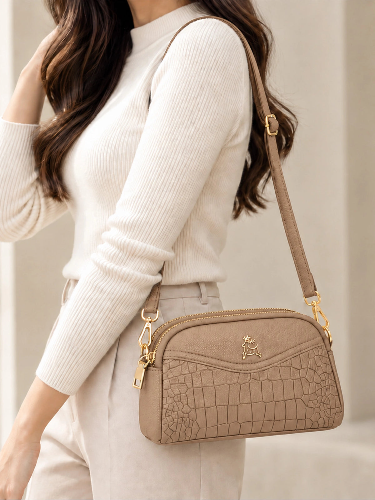 Premium Textured Crossbody Sling Bag – Beige