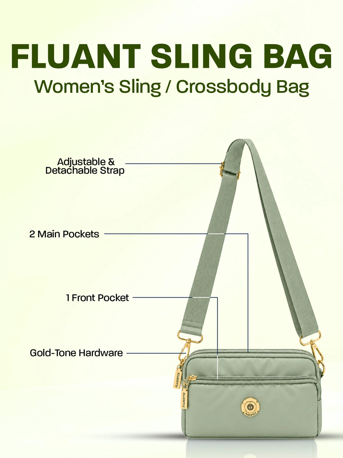 Stylish Fluänt Women’s Sling Bag – Green Crossbody Bag
