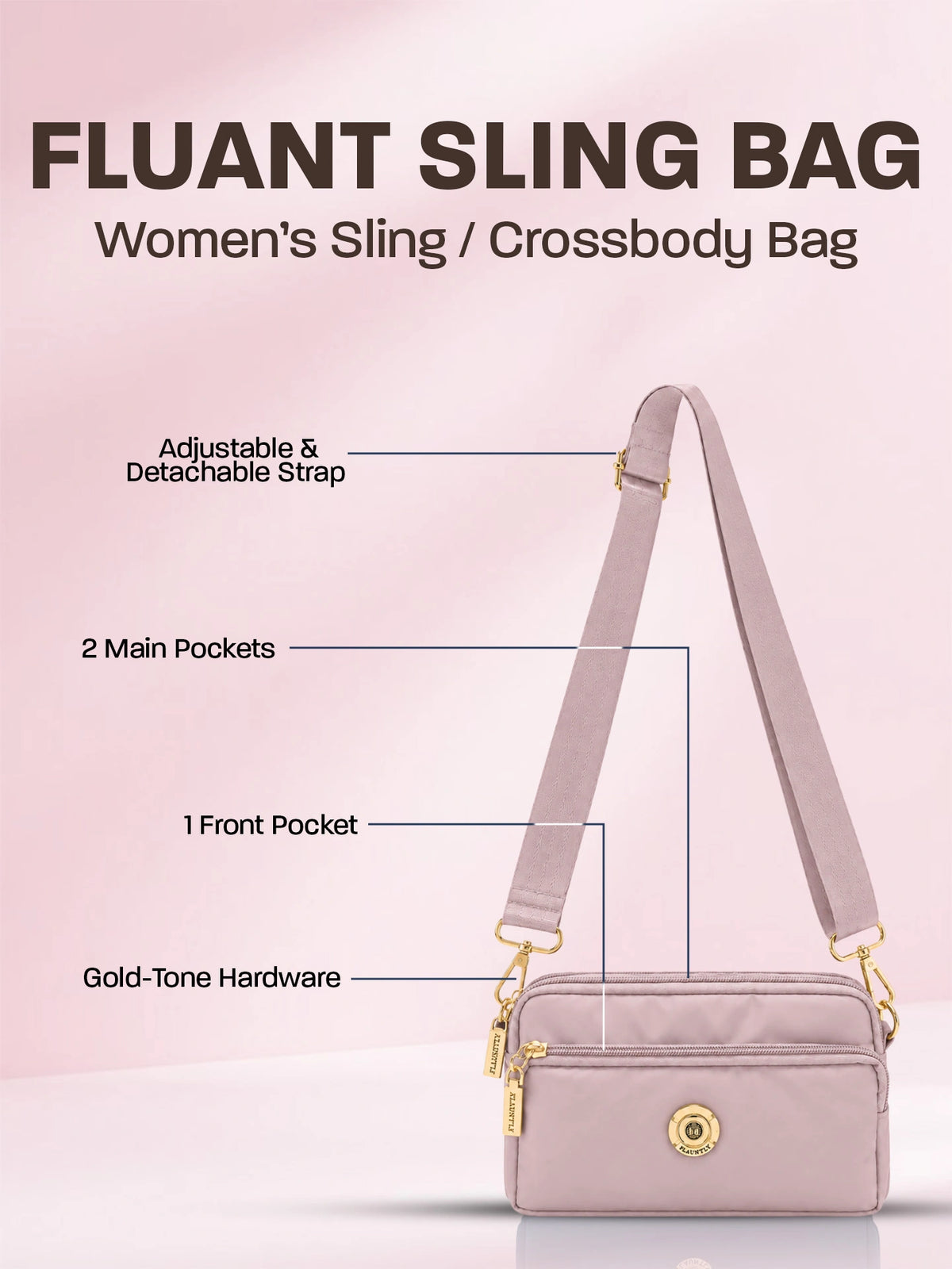 Stylish Fluänt Women’s Sling Bag – Pink Crossbody Bag