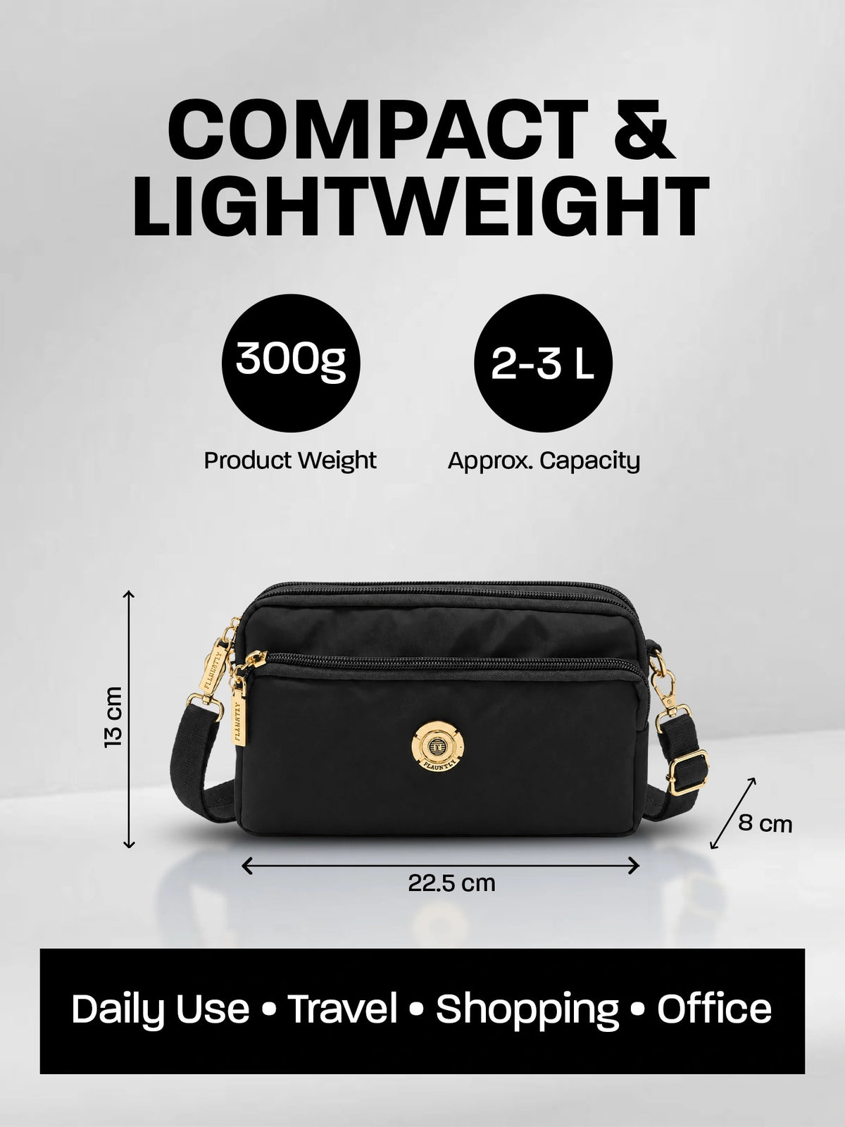 Stylish Fluänt Women’s Sling Bag – Black Crossbody Bag