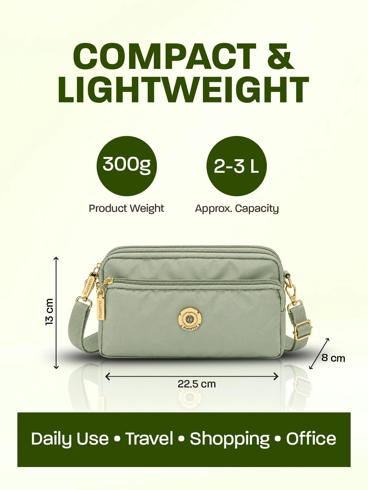 Stylish Fluänt Women’s Sling Bag – Green Crossbody Bag