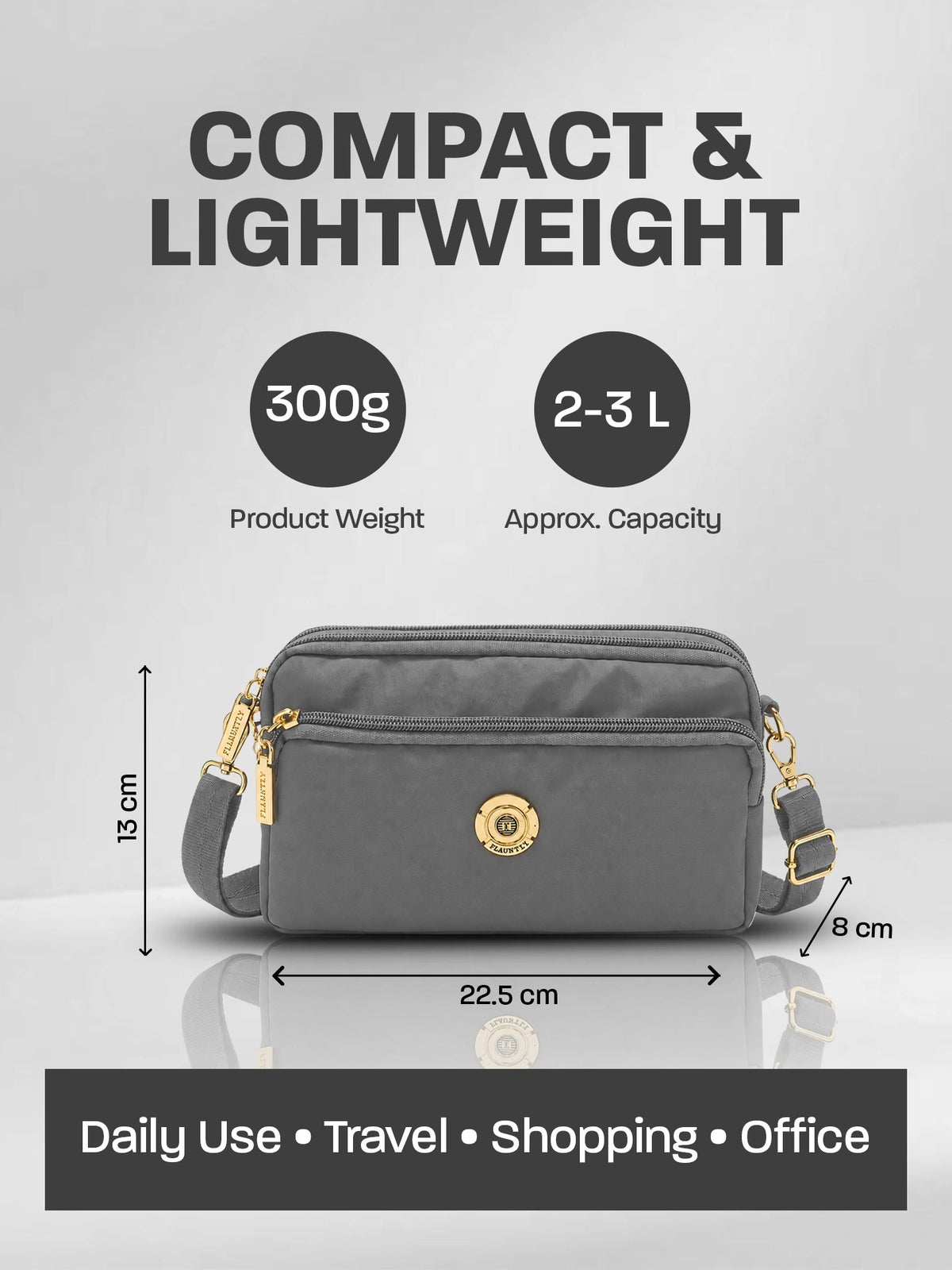 Stylish Fluänt Women’s Sling Bag – Grey Crossbody Bag