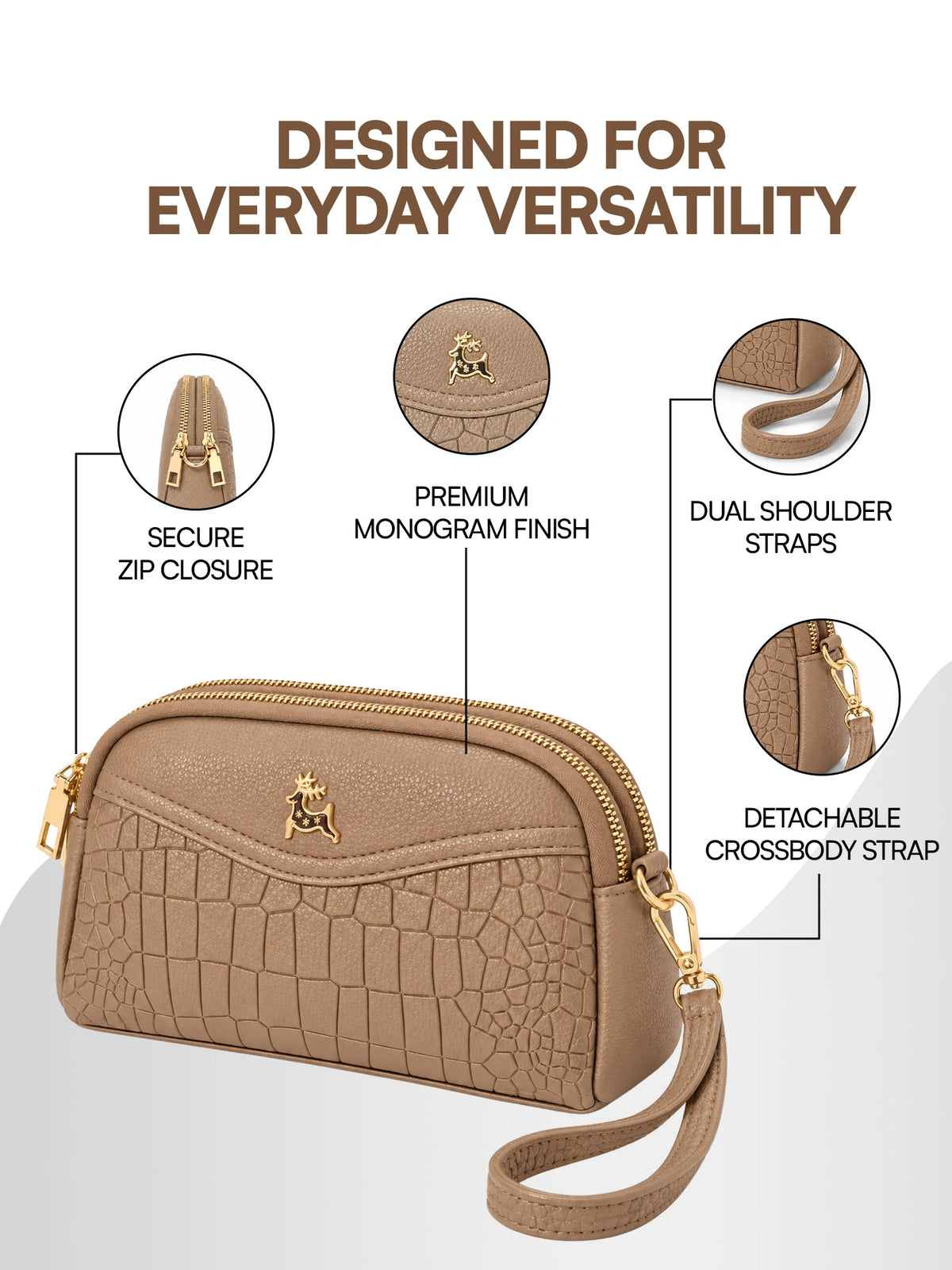 Premium Textured Crossbody Sling Bag – Beige