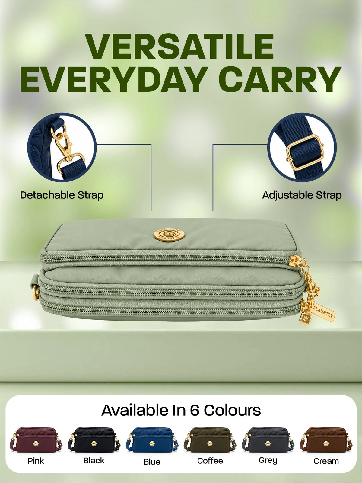 Stylish Fluänt Women’s Sling Bag – Green Crossbody Bag